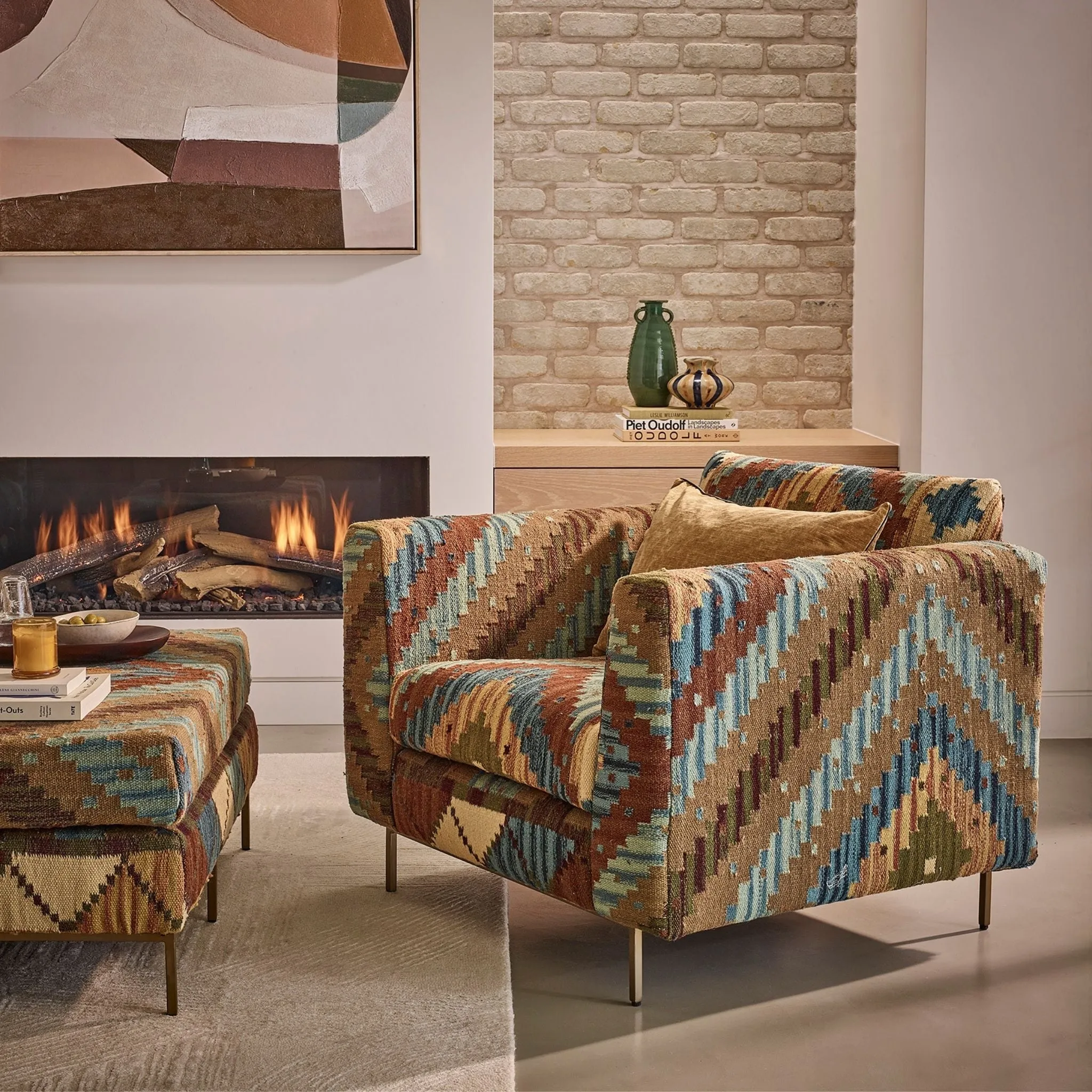 Jaipur Kilim Upholstered Armchair - Multicolour, Wool by Atkin and Thyme