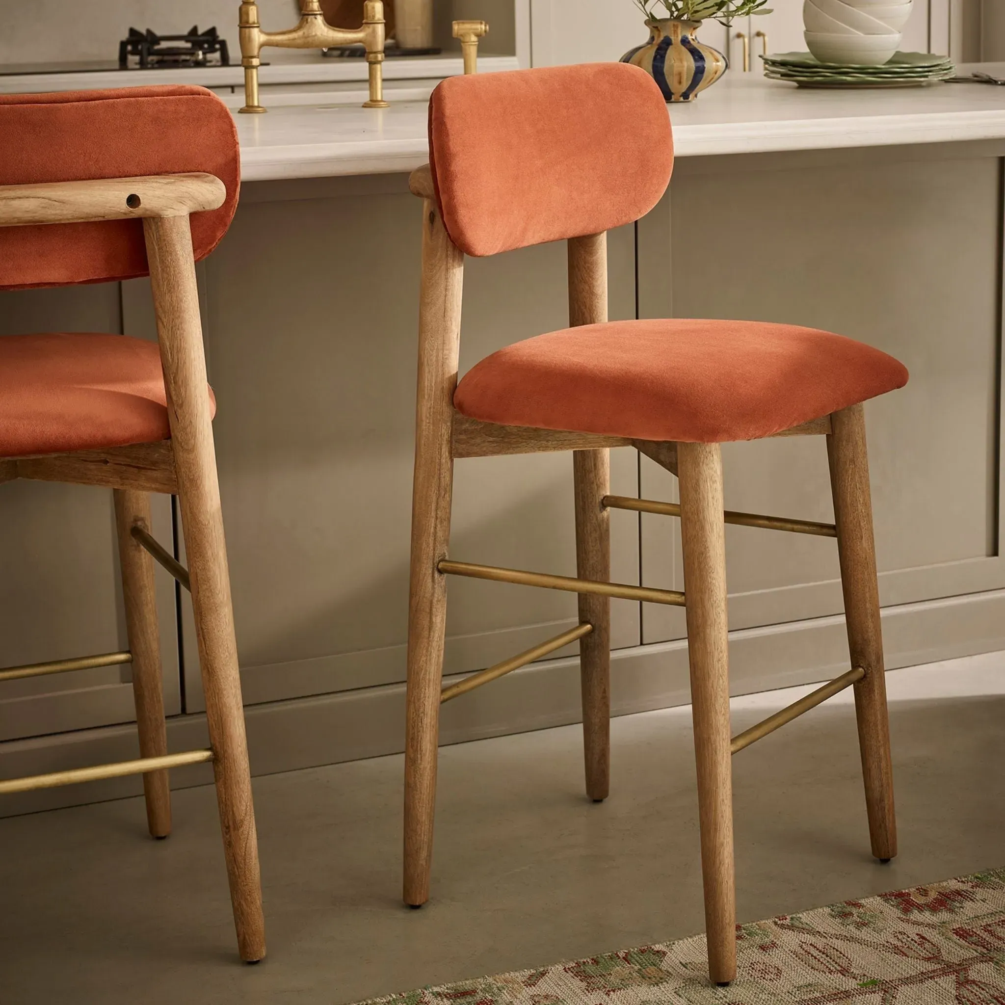 Layla Bar Stool - Rust, Velvet by Atkin and Thyme