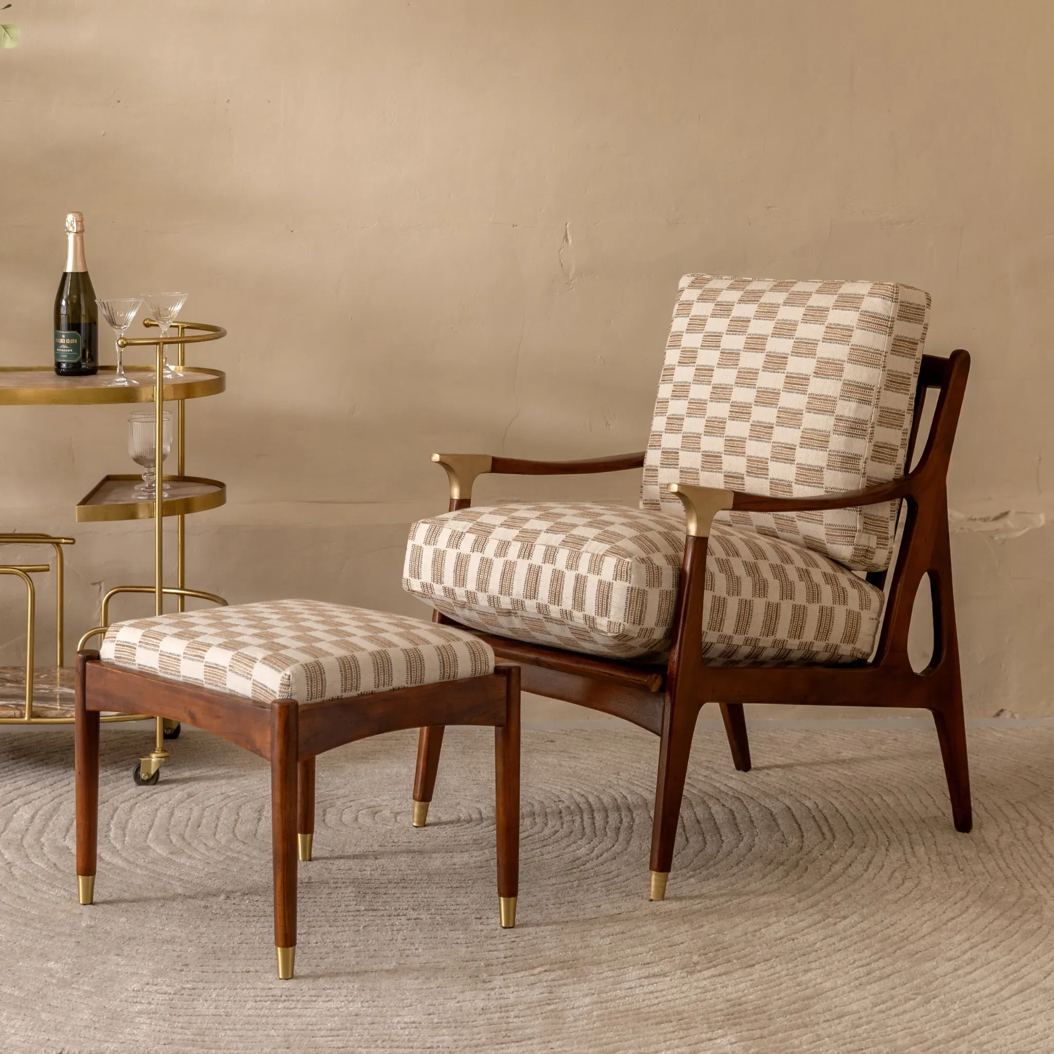 Levi Armchair & Footstool - Café Crema, Linen Blend by Atkin and Thyme