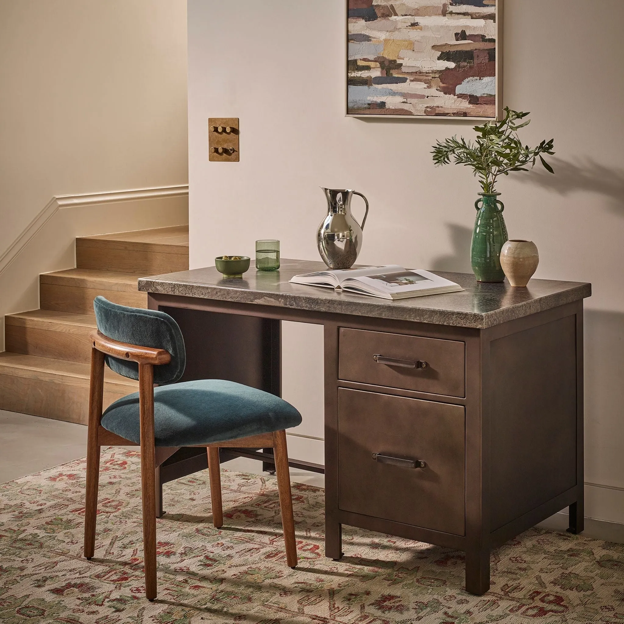 Mercury Desk with Drawers - Blue-Grey, Metal by Atkin and Thyme