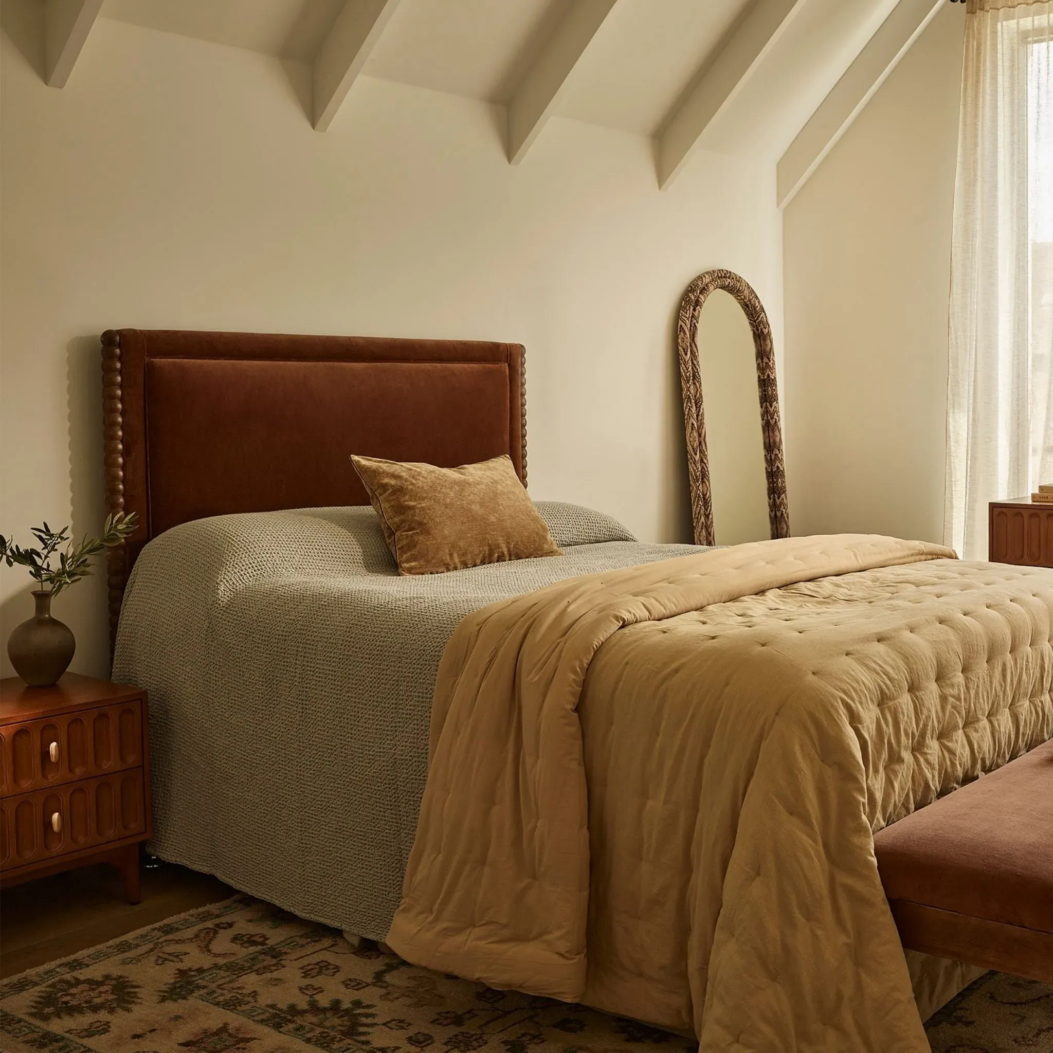 Oxford King Size Upholstered Headboard - Chocolate, Velvet by Atkin and Thyme