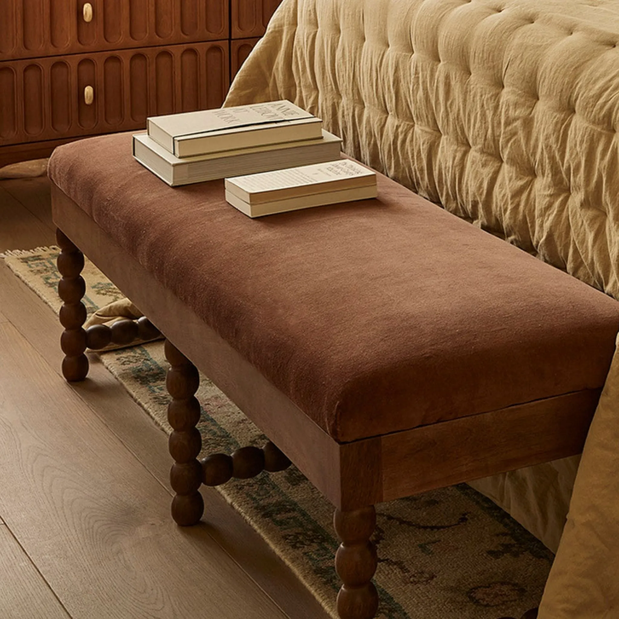 Oxford Upholstered Bench - Chocolate, Velvet by Atkin and Thyme