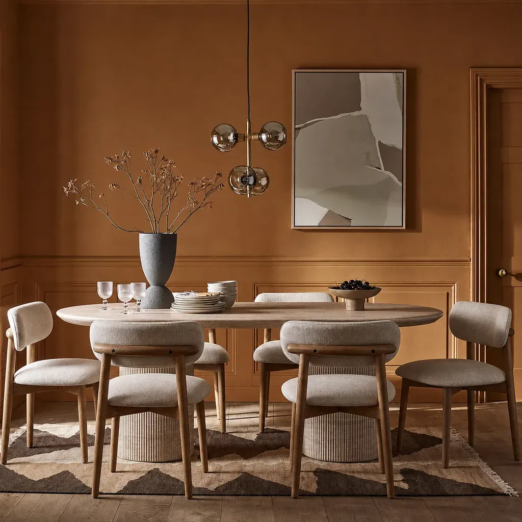 Raina & Layla Oval Dining Table with 6 Chairs - Travertine, Linen by Atkin and Thyme