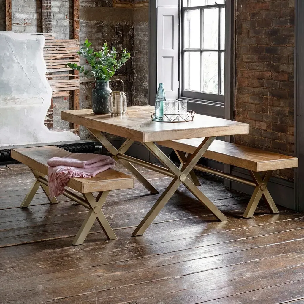Reeves Dining Table and 2 Bench Set - Mango Wood by Atkin and Thyme