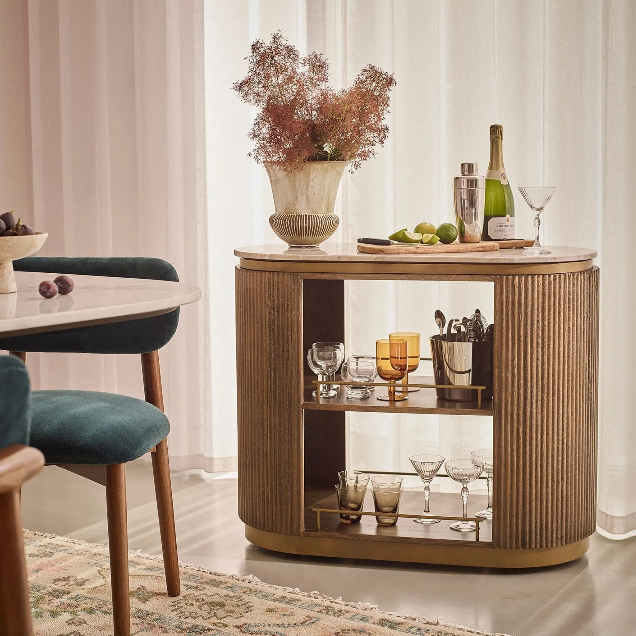 Rondo Drinks Trolley - Marble, Brass by Atkin and Thyme