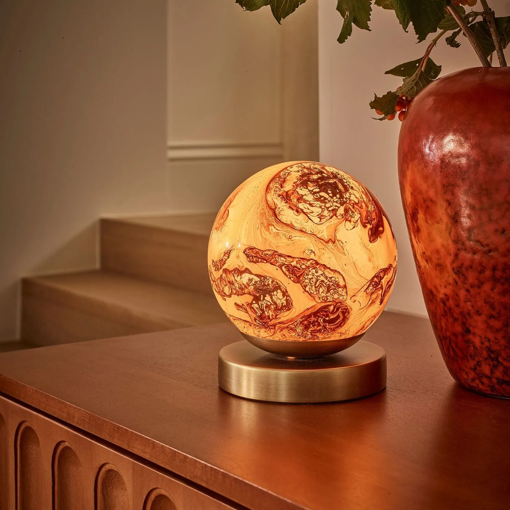 Tula Spherical Table Lamp - Brown, Glass by Atkin and Thyme