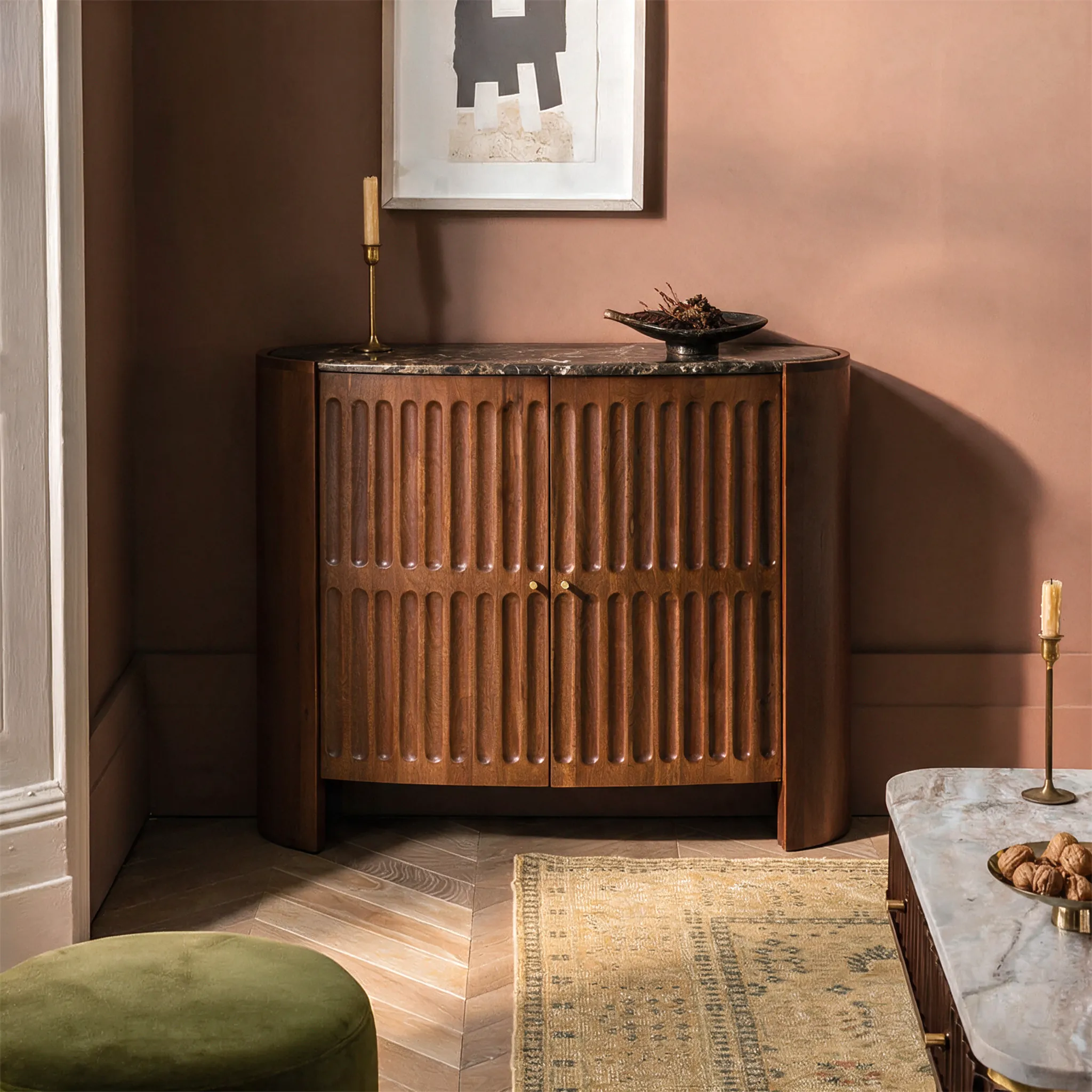 Turin Kidney-Shaped Sideboard - Dark Wood, Marble by Atkin and Thyme
