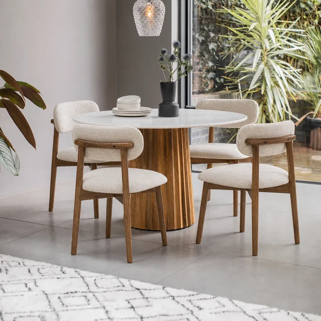 Westbourne & Layla Round 4-Seater Dining Table & Chair Set - White Marble by Atkin and Thyme