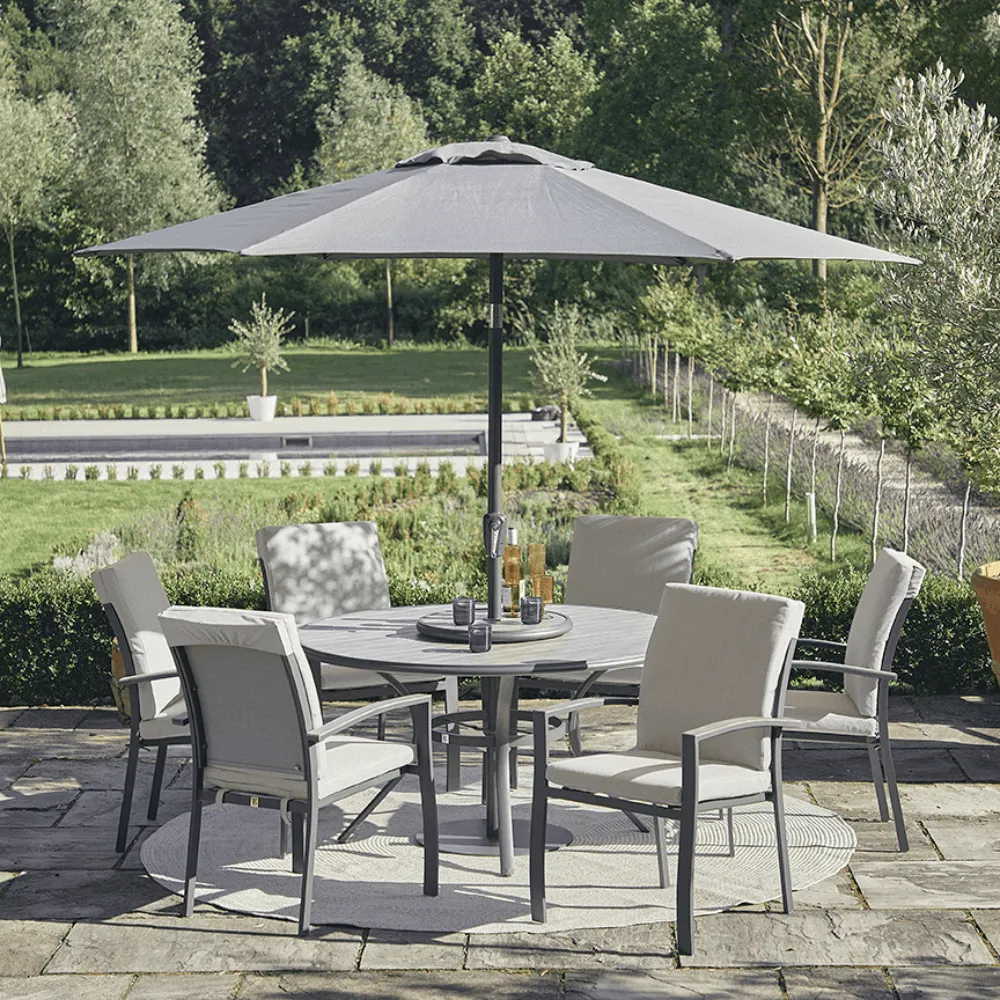 Gabriela 6-Seater Dining Set with Lazy Susan and Parasol by Atkin and Thyme