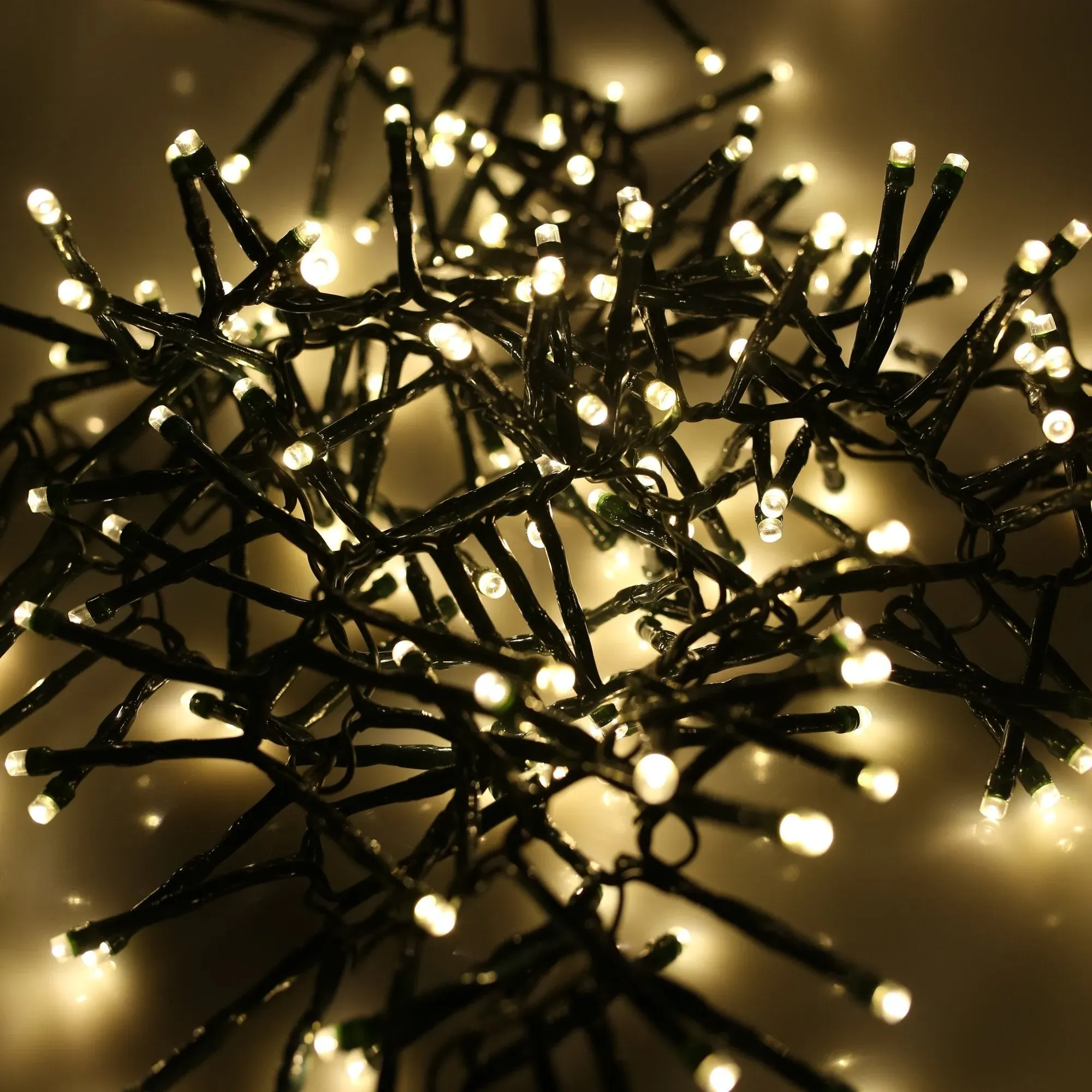20m Super Cluster Lights with Timer - Warm White, Black Cable by Atkin and Thyme