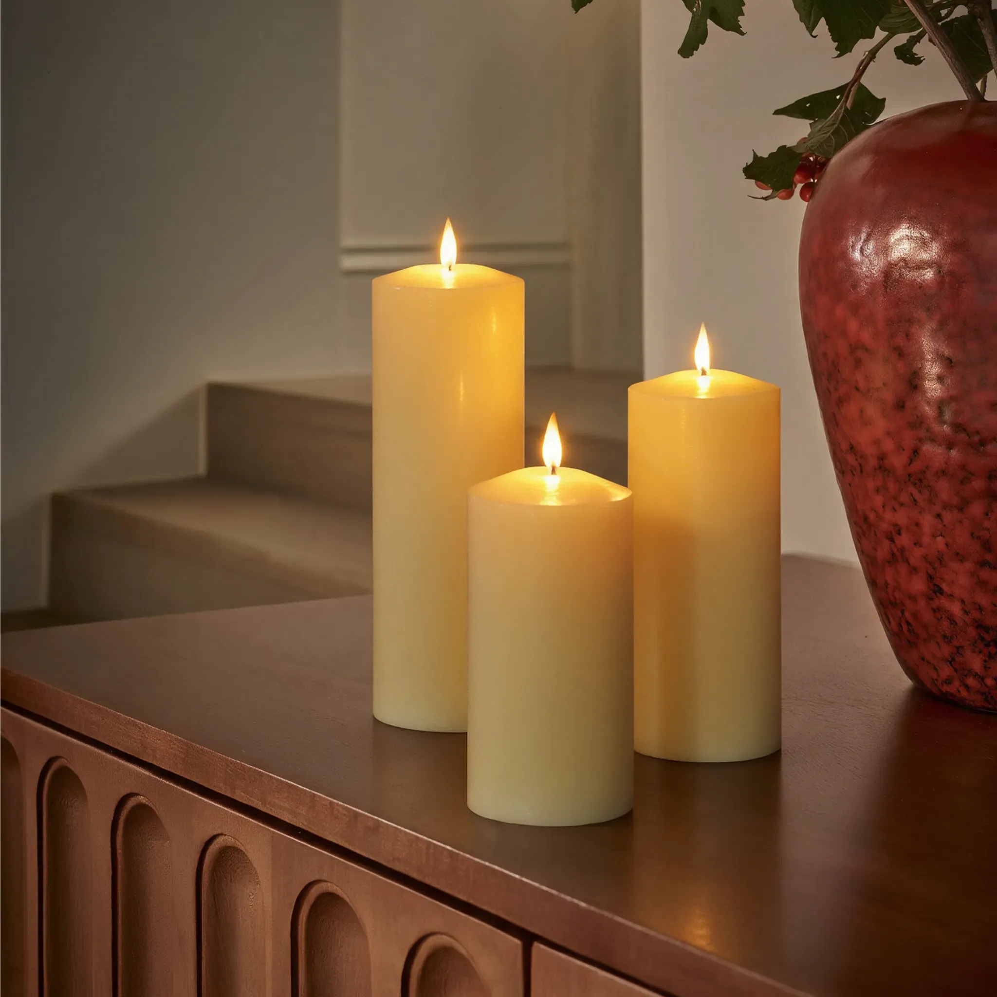 Alderbrook Set of 3 Large LED Pillar Candles - Ivory by Atkin and Thyme