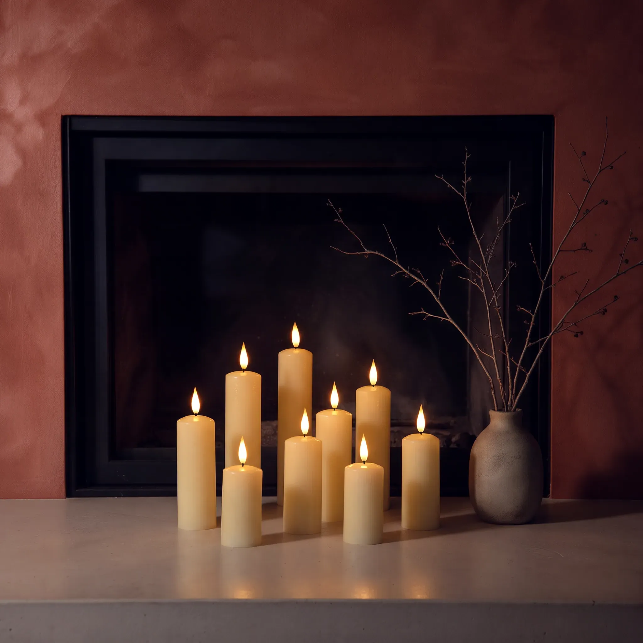 Alderbrook Set of 9 Slim LED Pillar Candles - Ivory by Atkin and Thyme