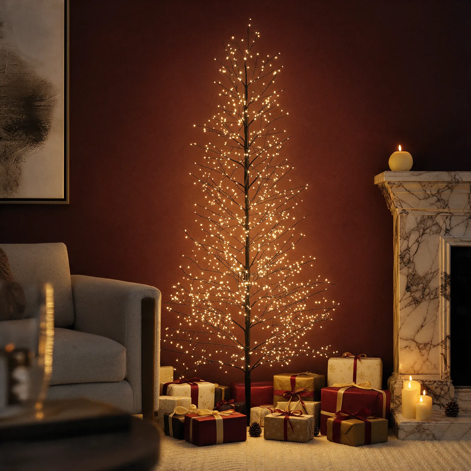 Micro LED Twig Tree with Timer - Black by Atkin and Thyme