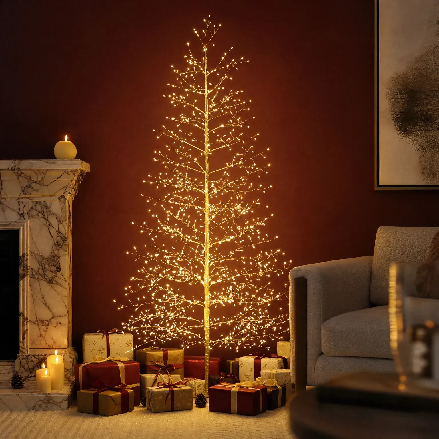 Micro LED Twig Tree with Timer - Champagne by Atkin and Thyme