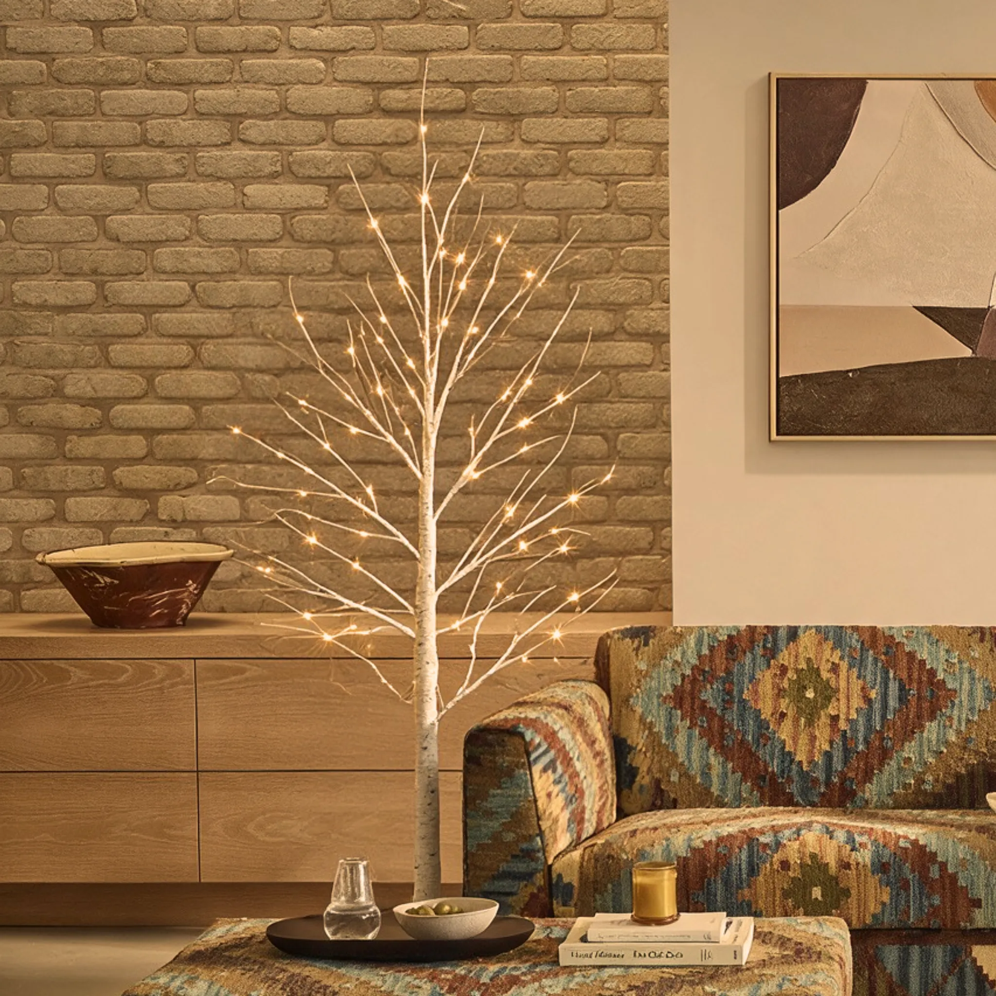 Silver Birch Twig Tree with Twinkle LEDs - White by Atkin and Thyme
