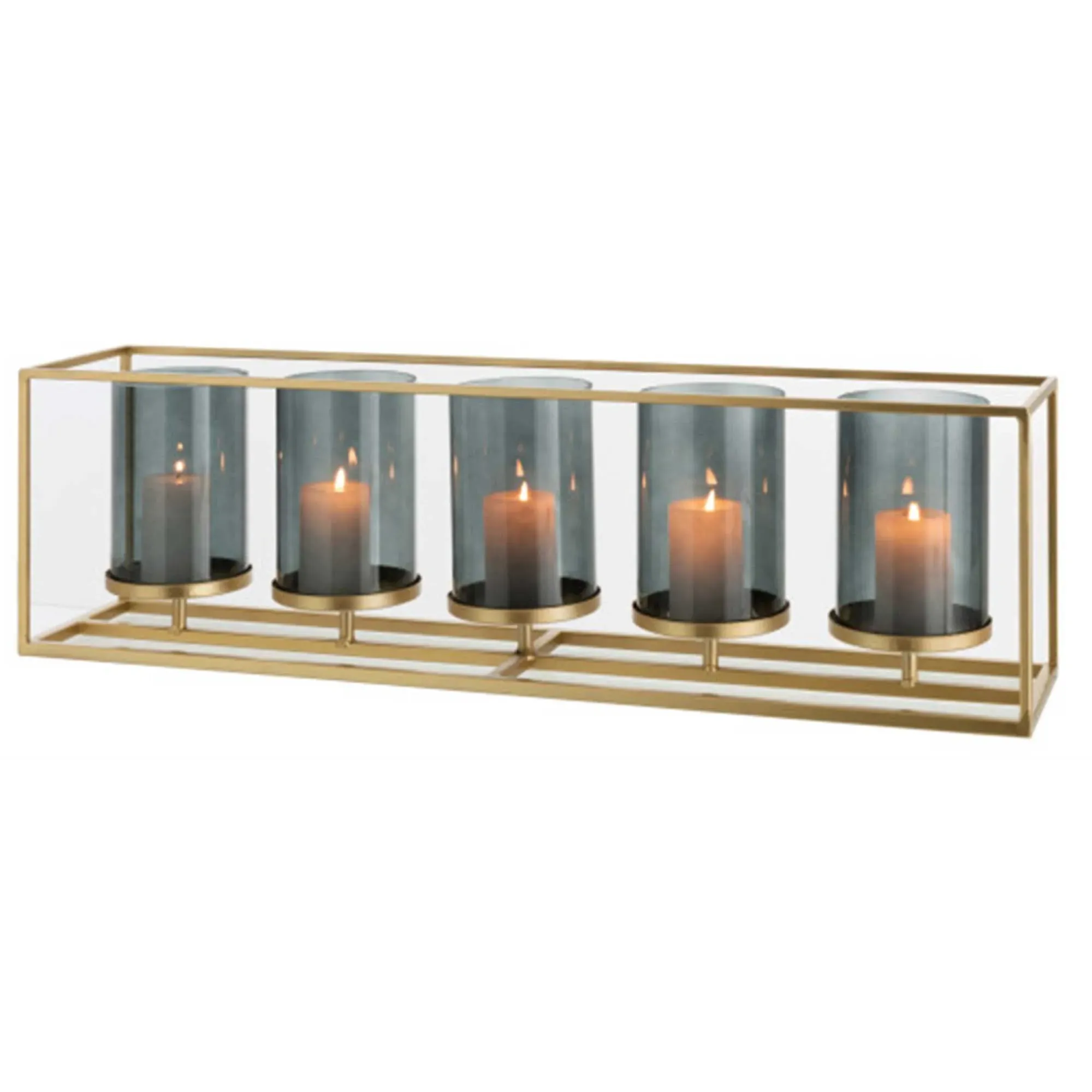 5 Candleholder Hurricane - Gold, Glass