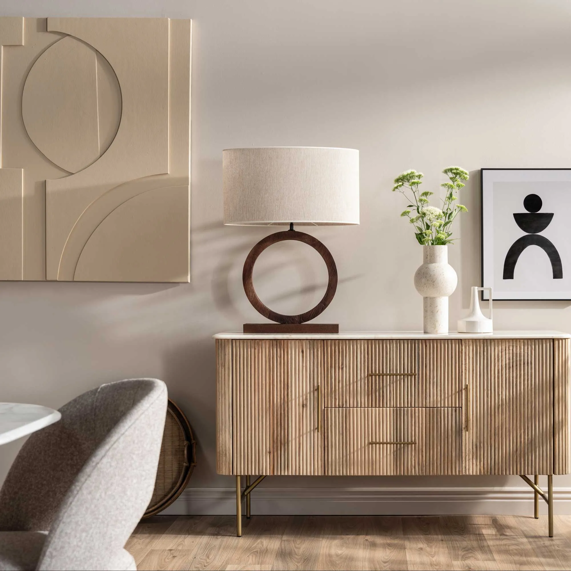 Abstract Curve Square Canvas Print - Neutral, Canvas, Pine