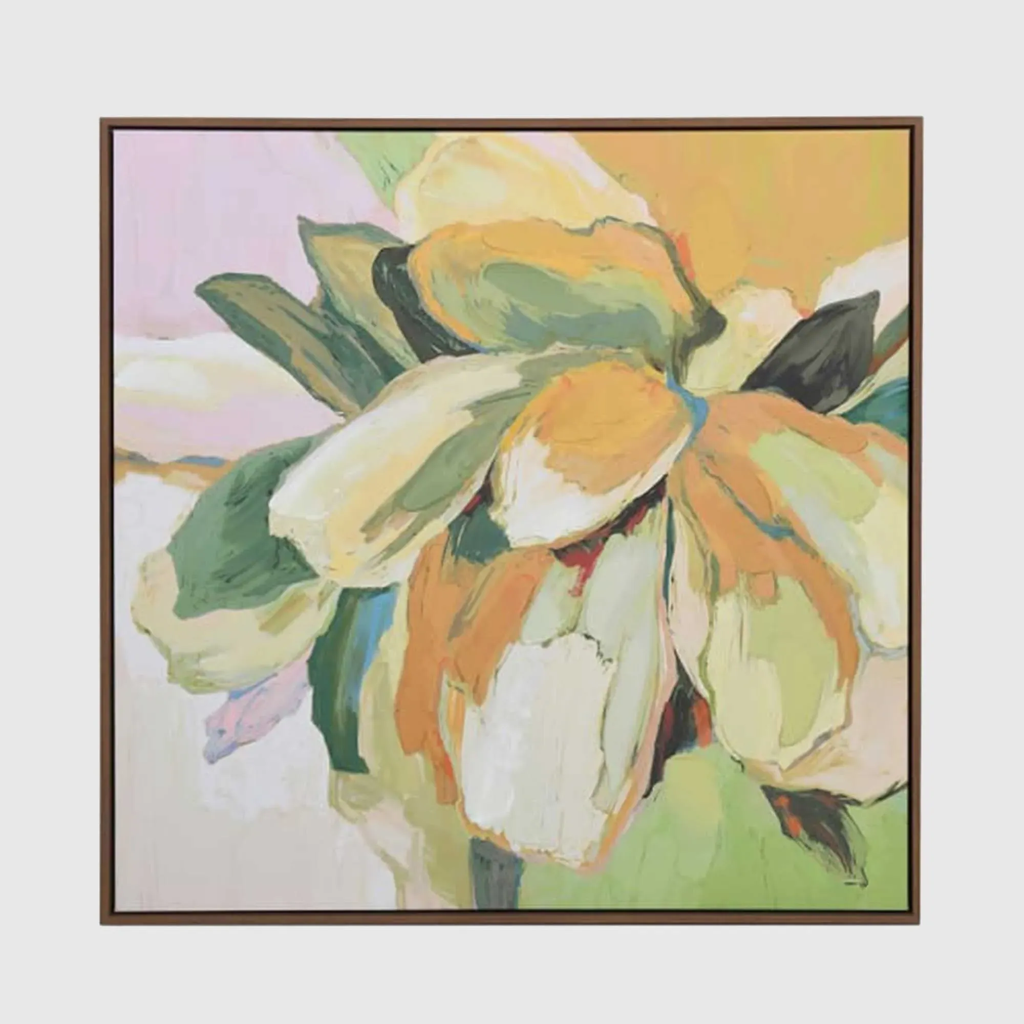 Abstract Floral Square Canvas Print - Pine Wood image