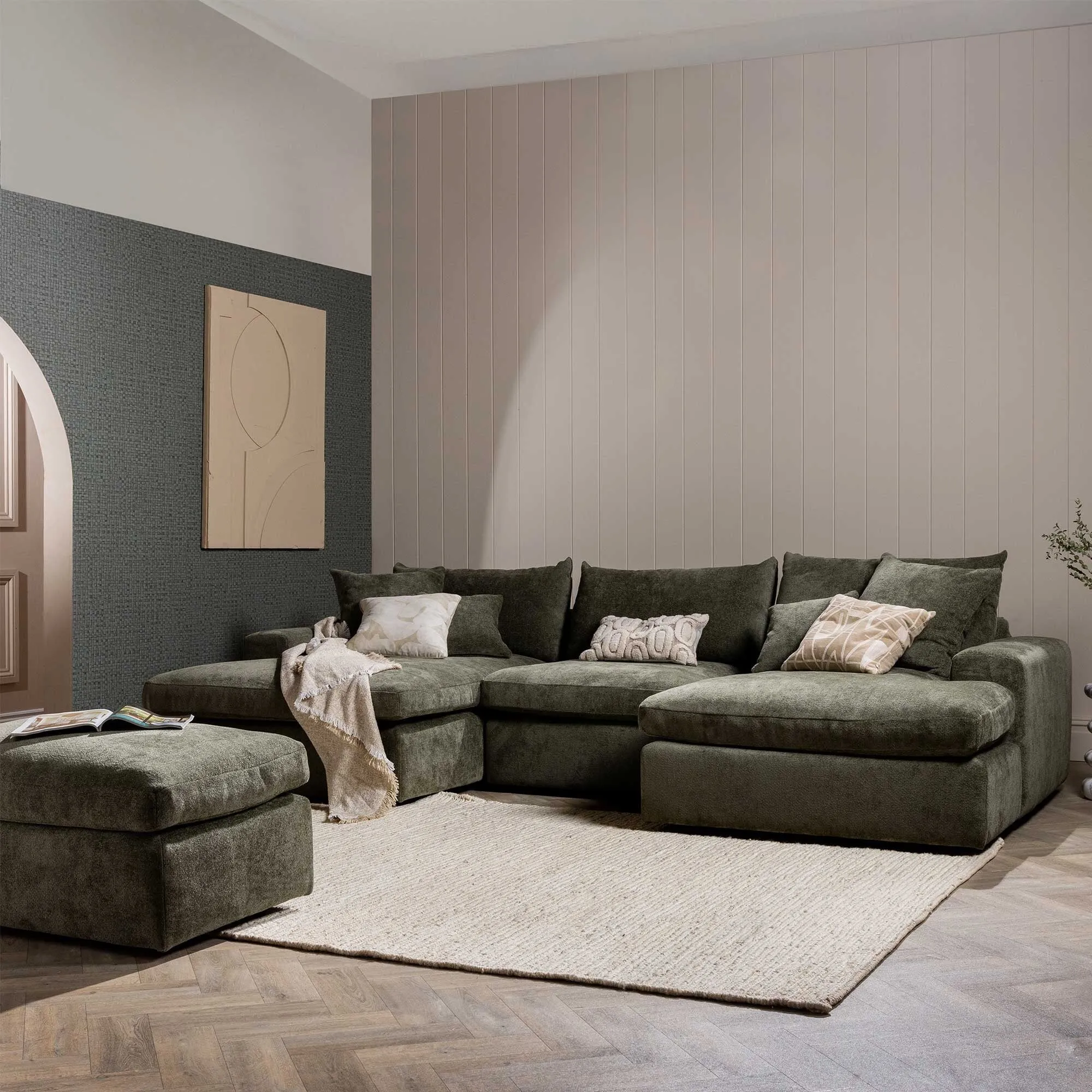 Alaska U-Shaped Corner Sofa - Green, Velvet