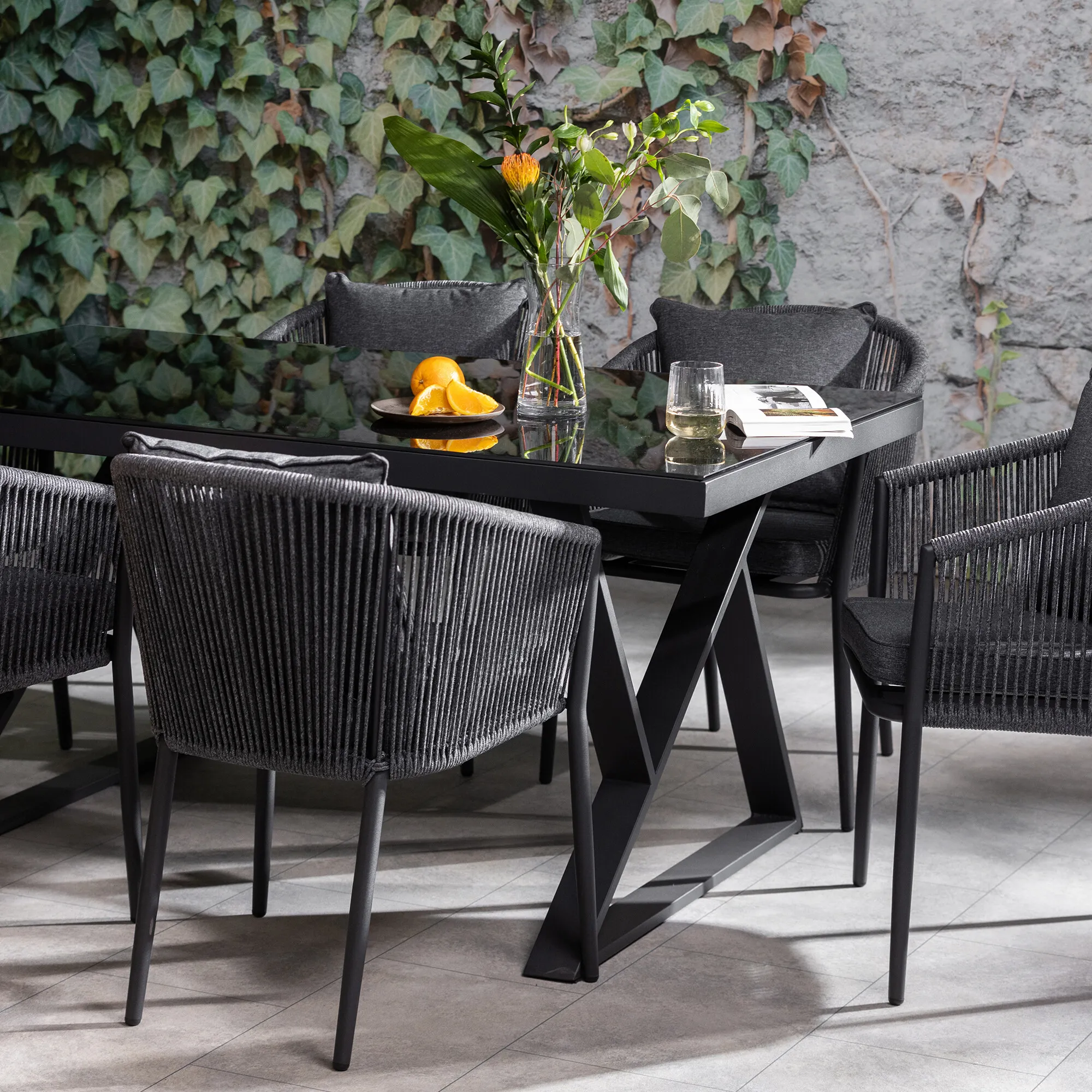 Alvor 6 Seater Dining Set - Grey, Rope