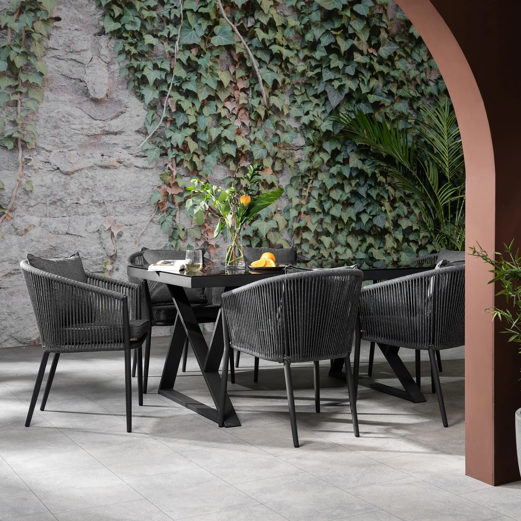 Alvor 6 Seater Dining Set - Grey, Rope image