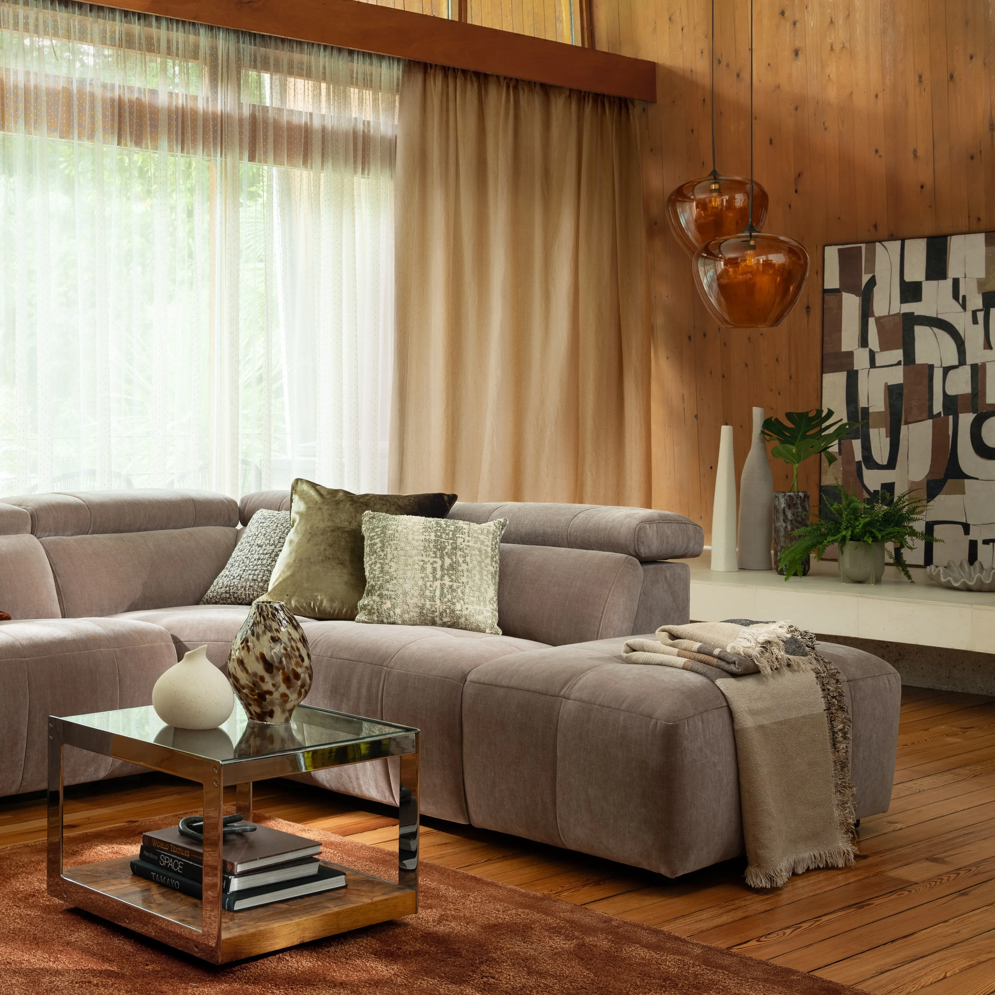 Amber Glass Pendant Light - Brown