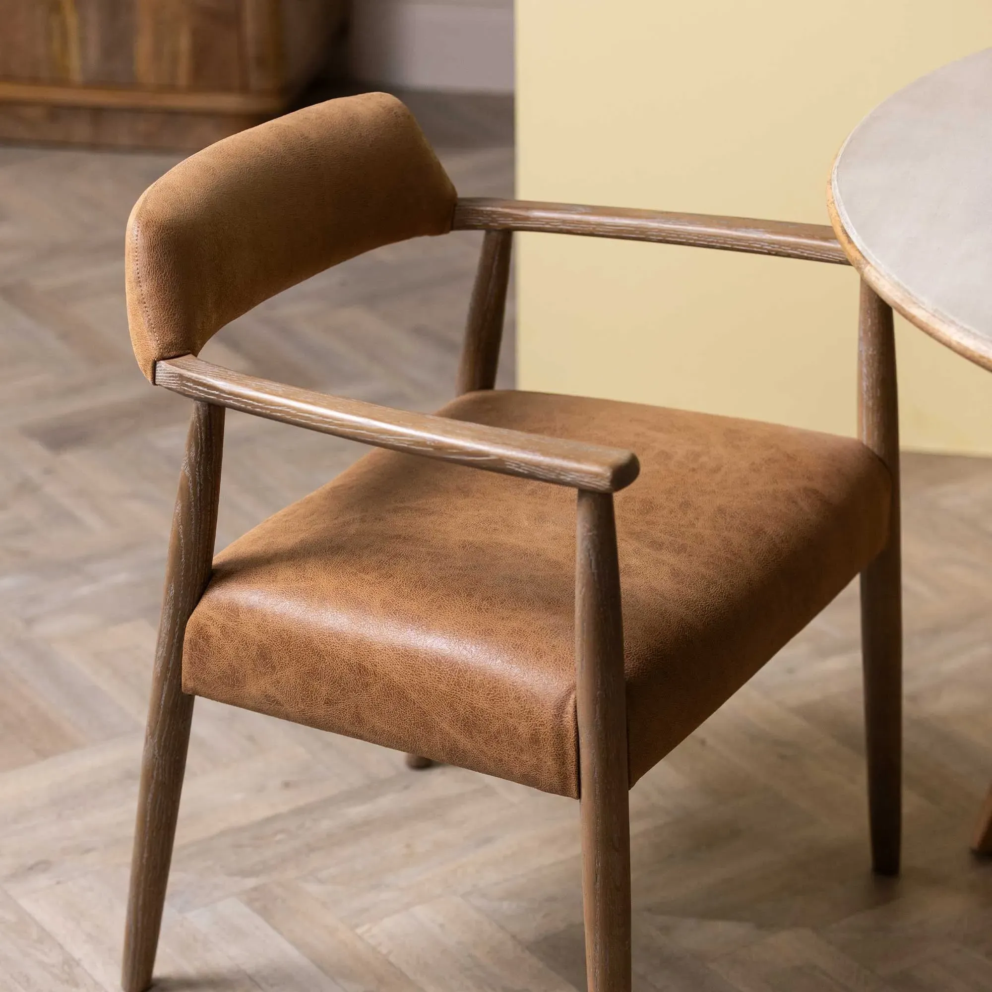 Ames Dining Chair with Arms - Brown, Leather