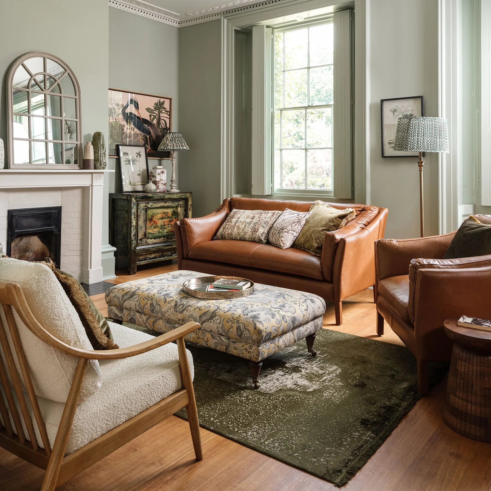 Antique Window Mirror - Neutral, Paulownia Wood