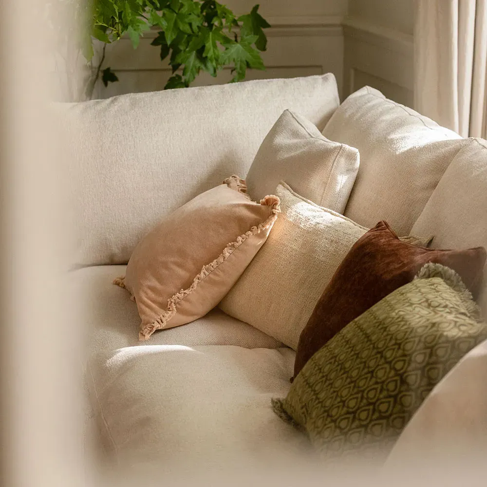 Apricot Square Ruffled Cushion - Orange, Cotton