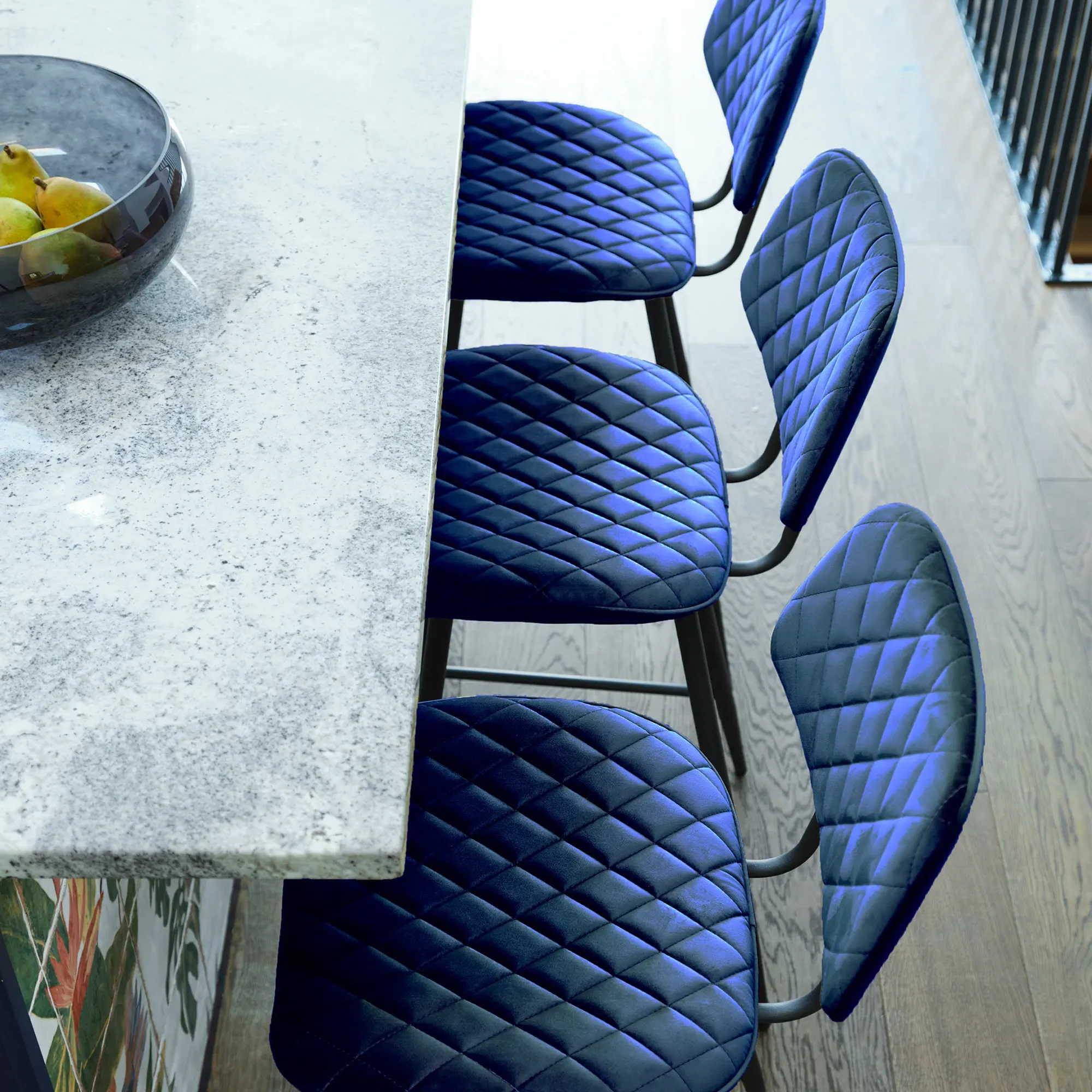 Archer Counter Stool - Blue, Velvet