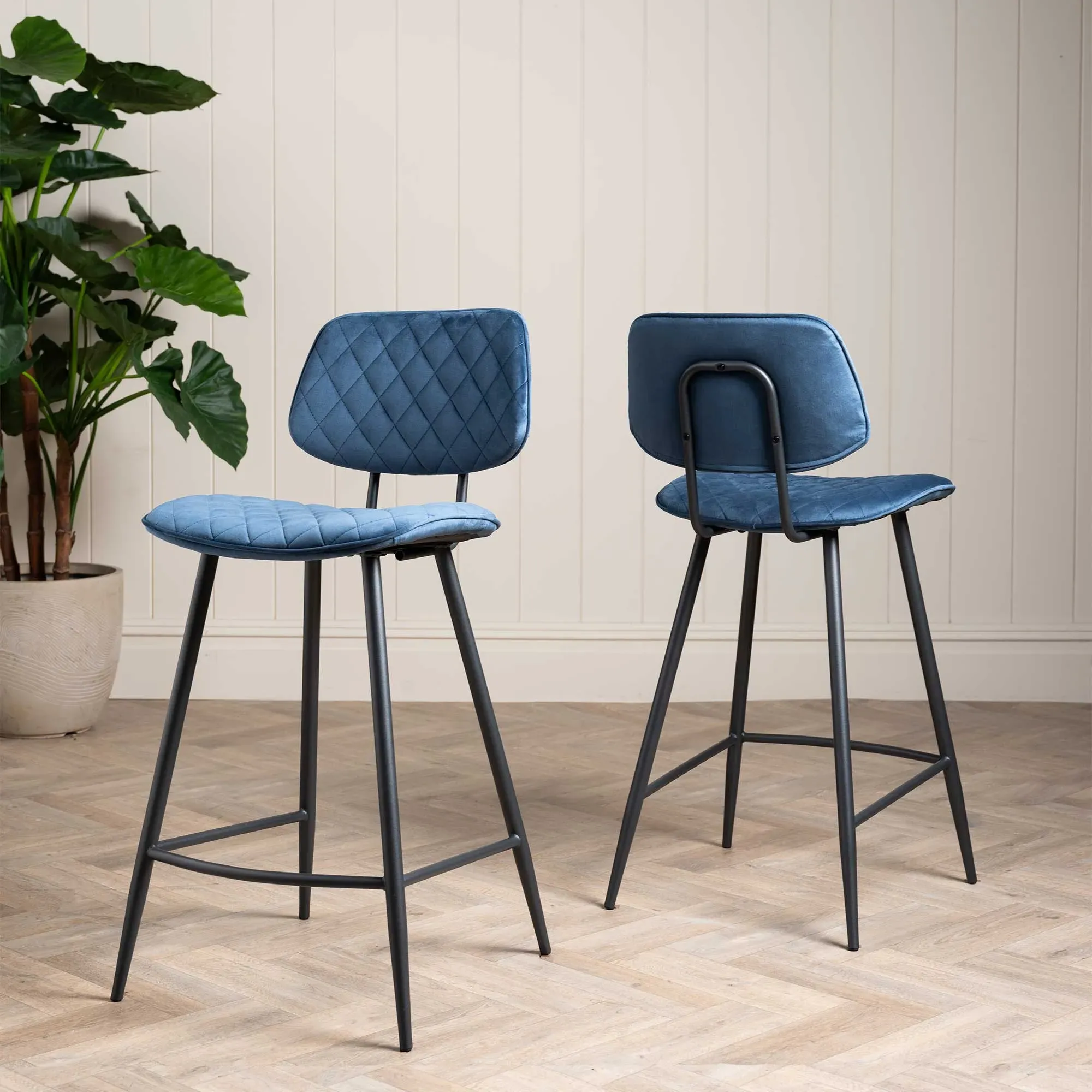 Archer Counter Stool - Blue, Velvet
