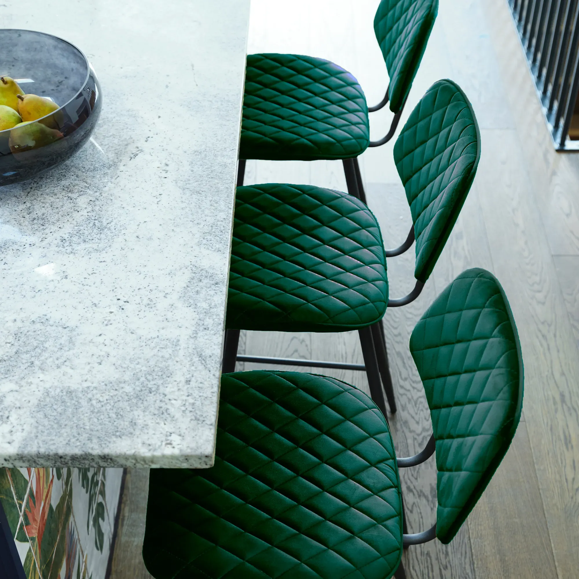 Archer Counter Stool - Green, Velvet