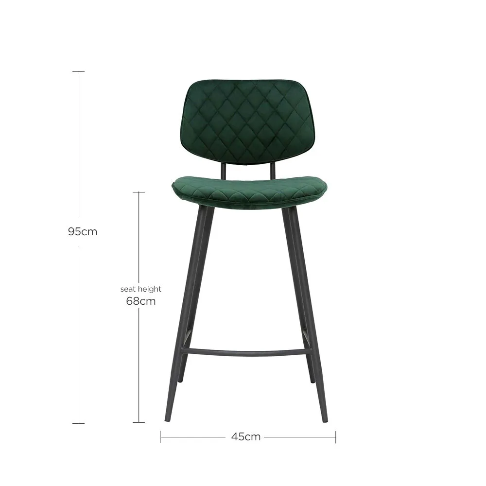 Archer Counter Stool - Green, Velvet