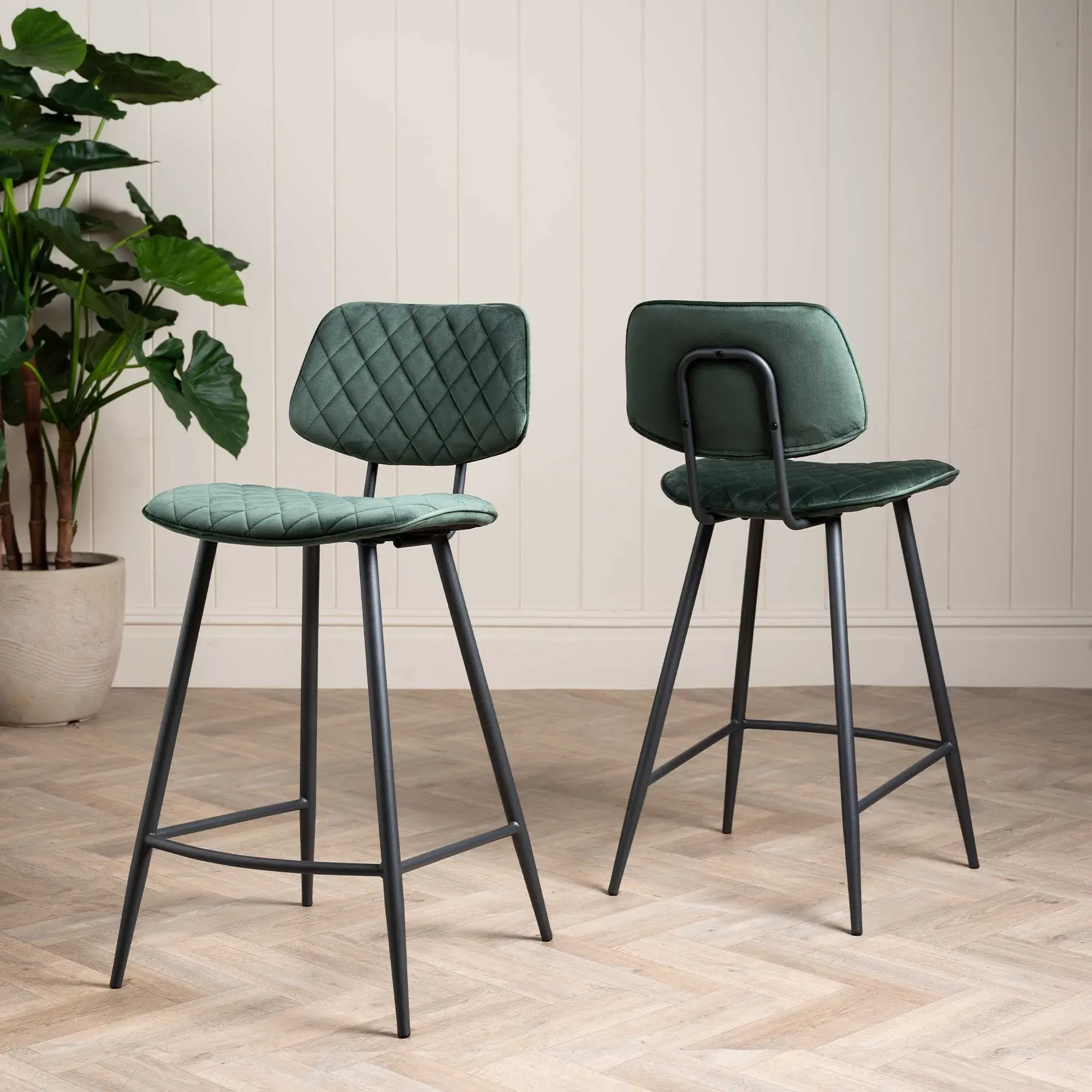 Archer Counter Stool - Green, Velvet