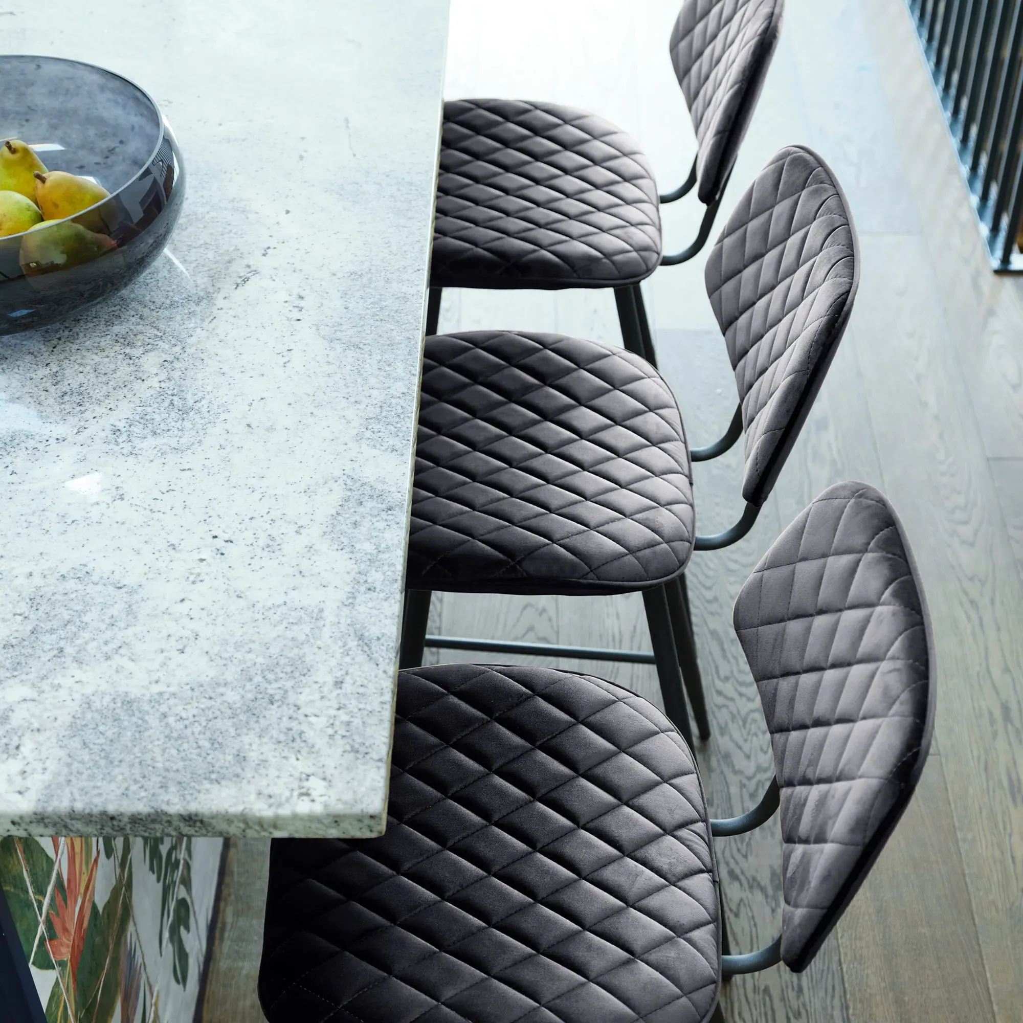 Archer Counter Stool - Grey, Velvet