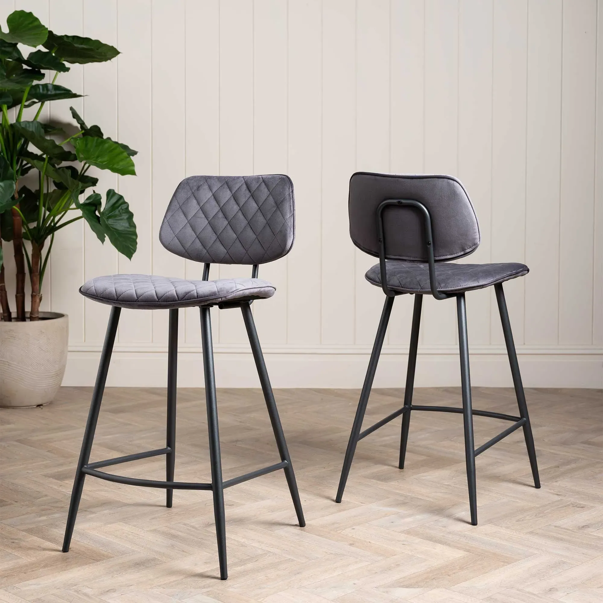 Archer Counter Stool - Grey, Velvet