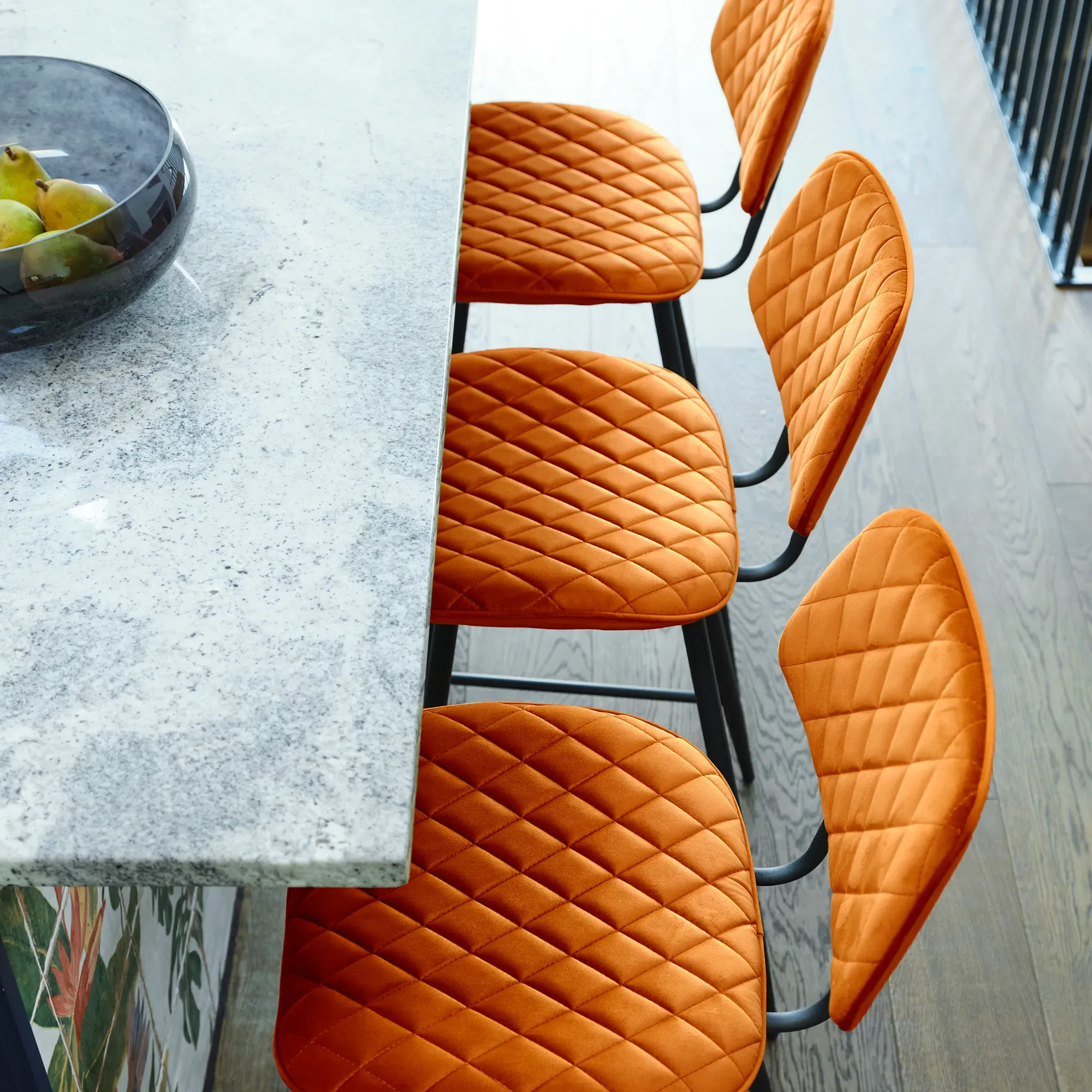 Archer Counter Stool - Orange, Velvet