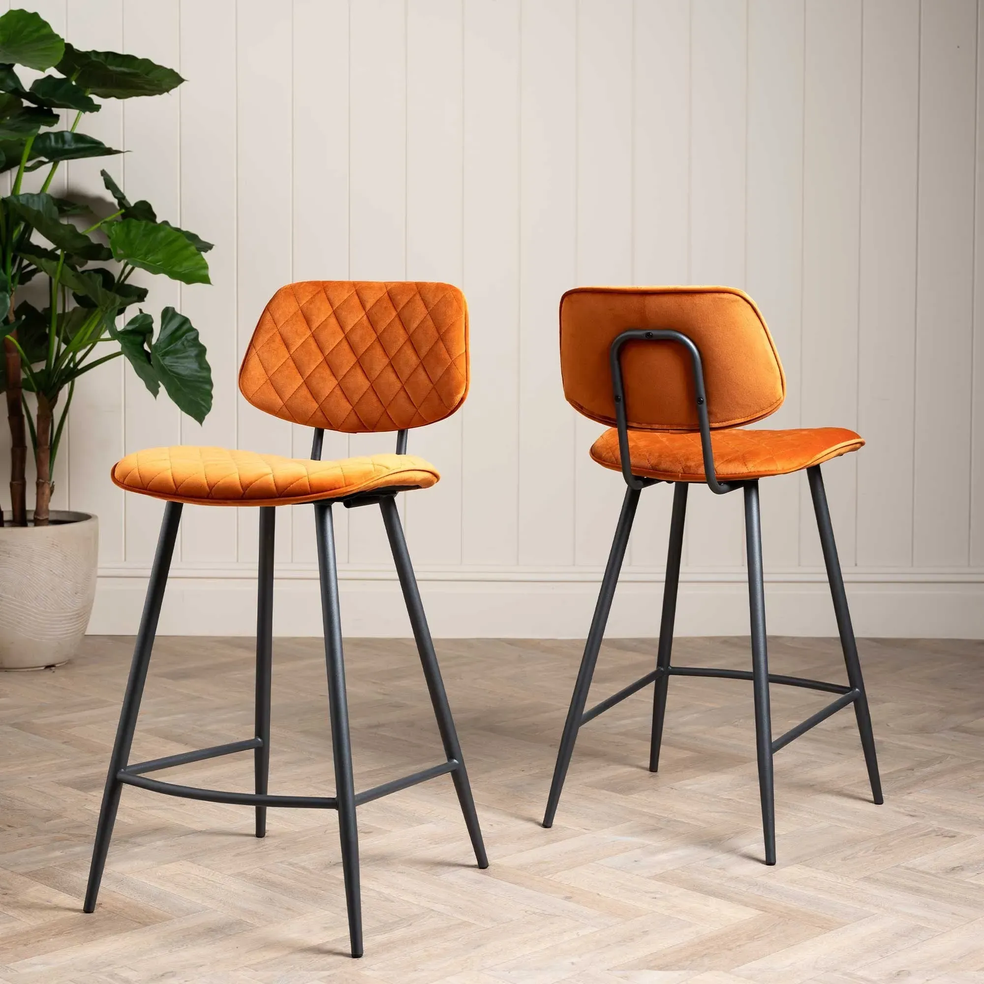 Archer Counter Stool - Orange, Velvet