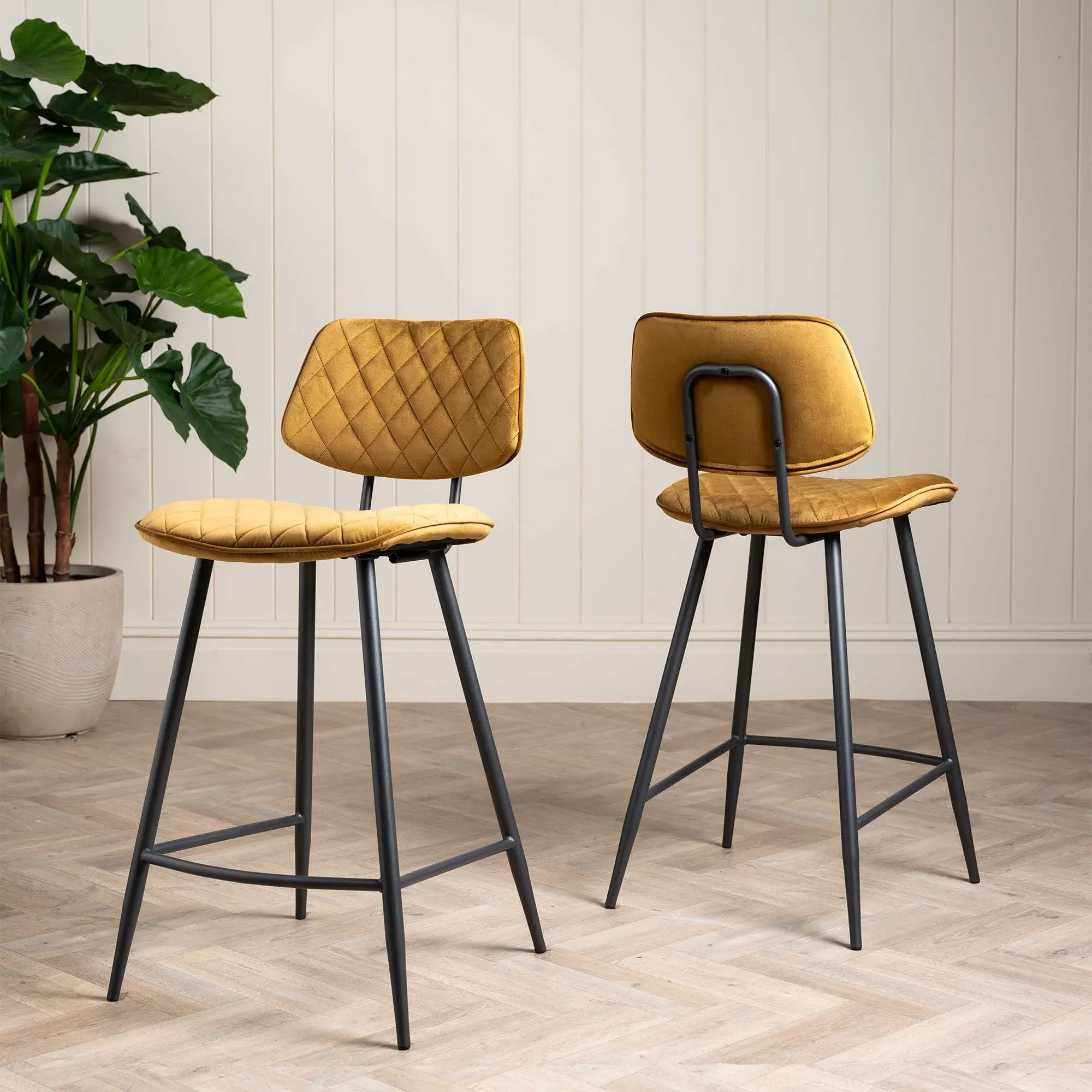 Archer Counter Stool - Yellow, Velvet