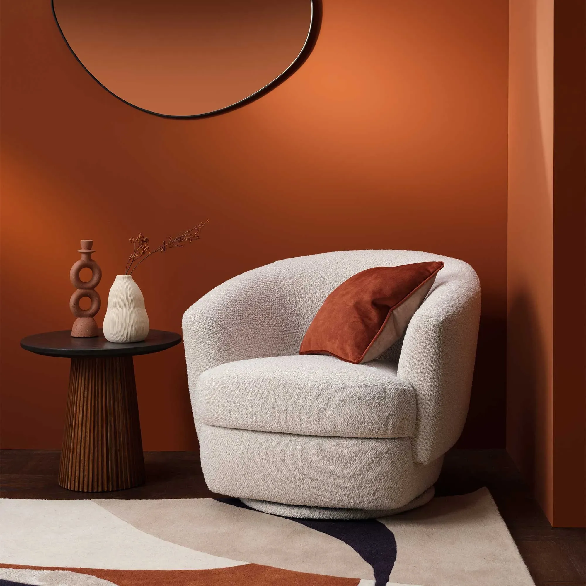 Arman Swivel Armchair - Neutral, Boucle