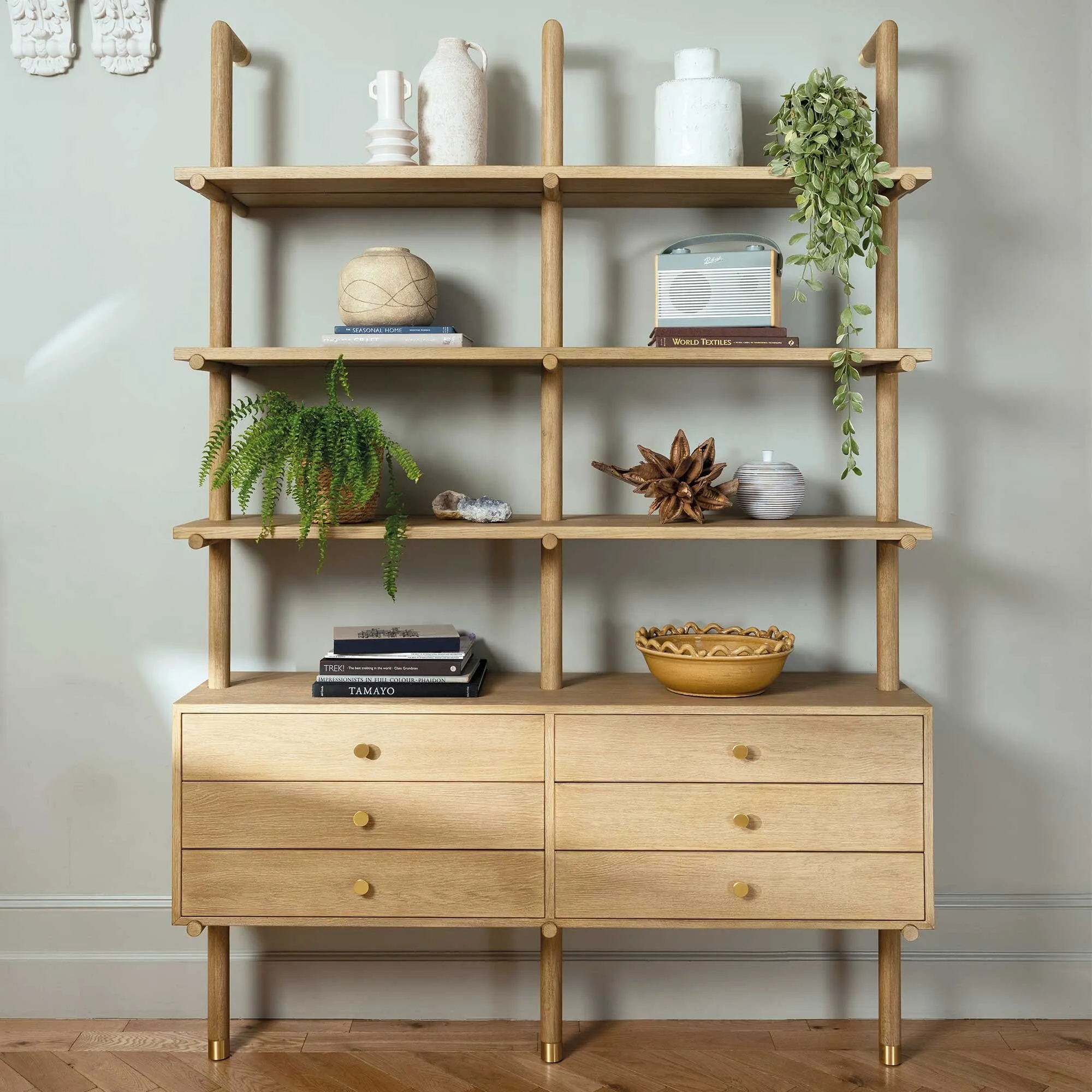 Athos Wide Bookshelf - Brown Oak