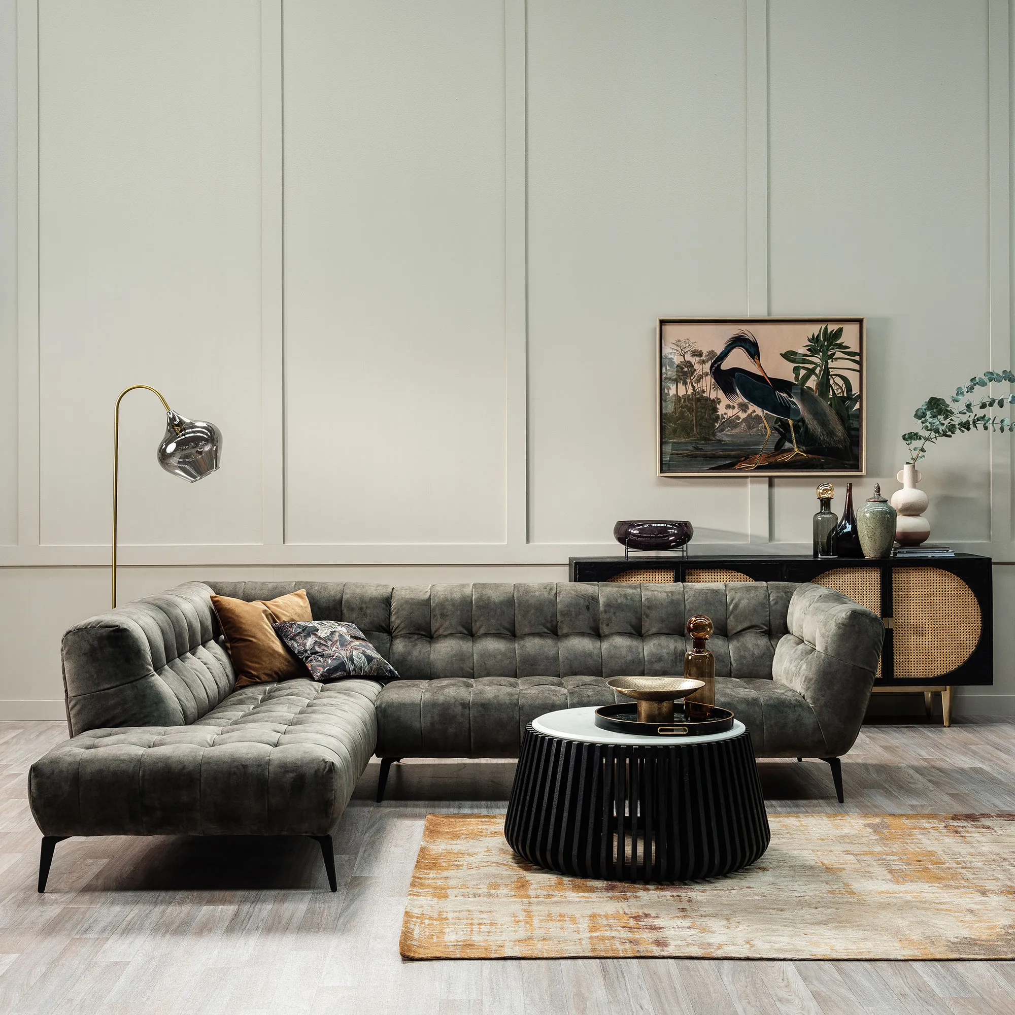 Azalea Left Corner Sofa with Chaise - Green, Fabric