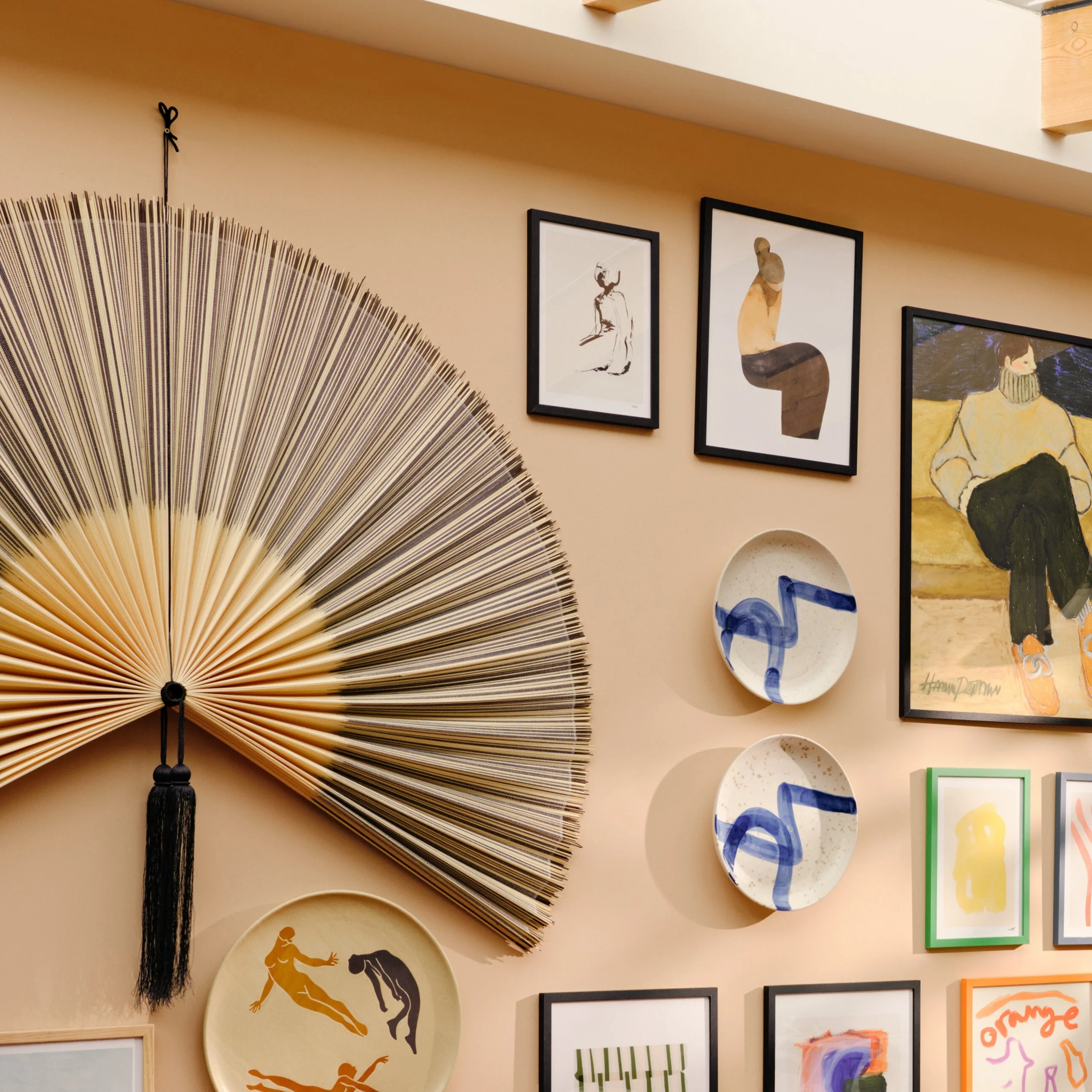 Bamboo Fan Wall Decor - Black