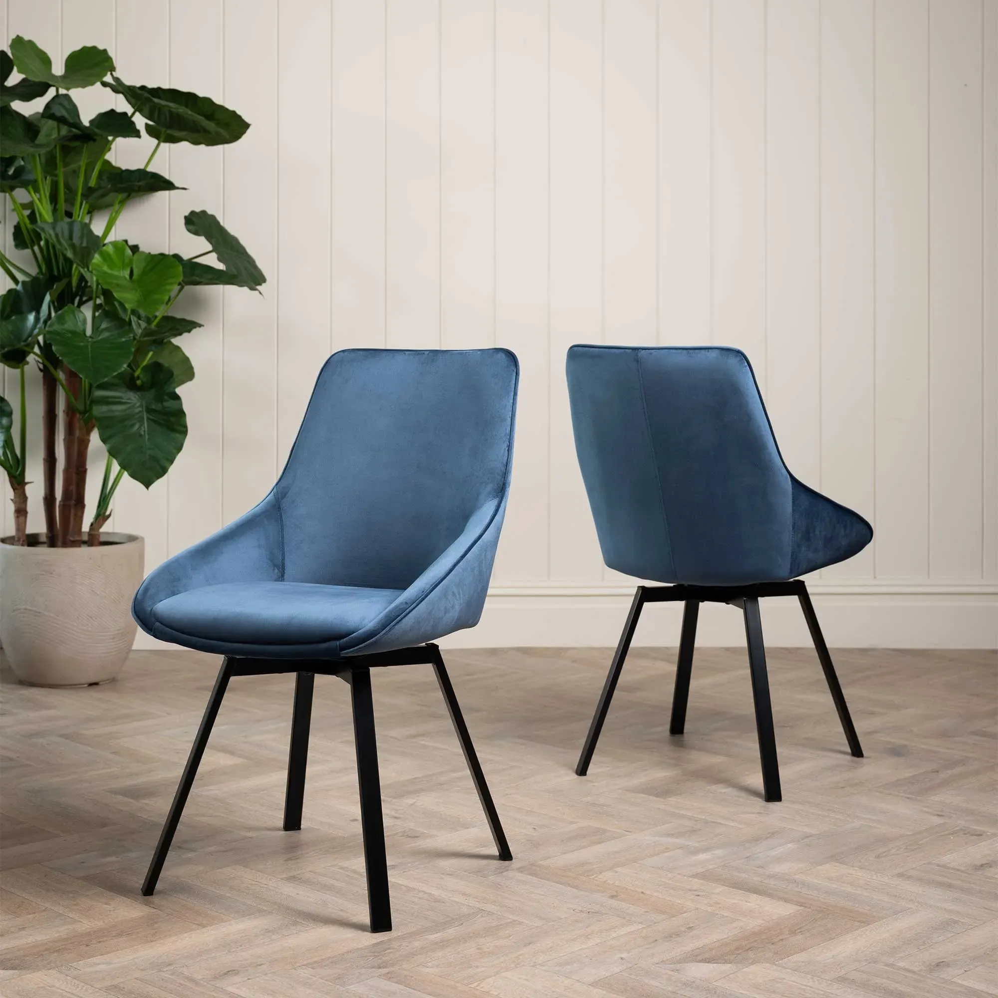 Beckton Swivel Dining Chair - Blue, Velvet image