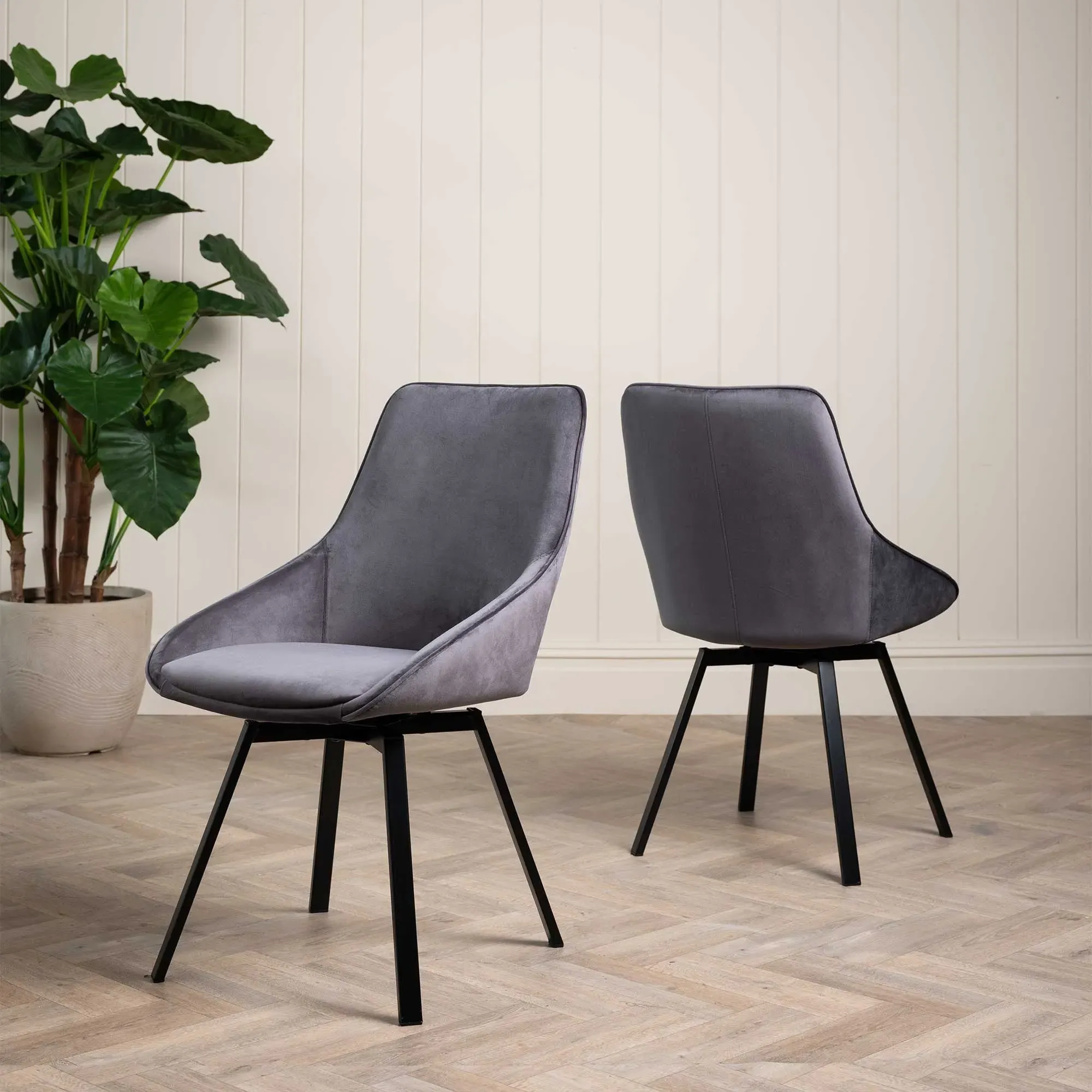 Beckton Swivel Dining Chair - Grey, Velvet