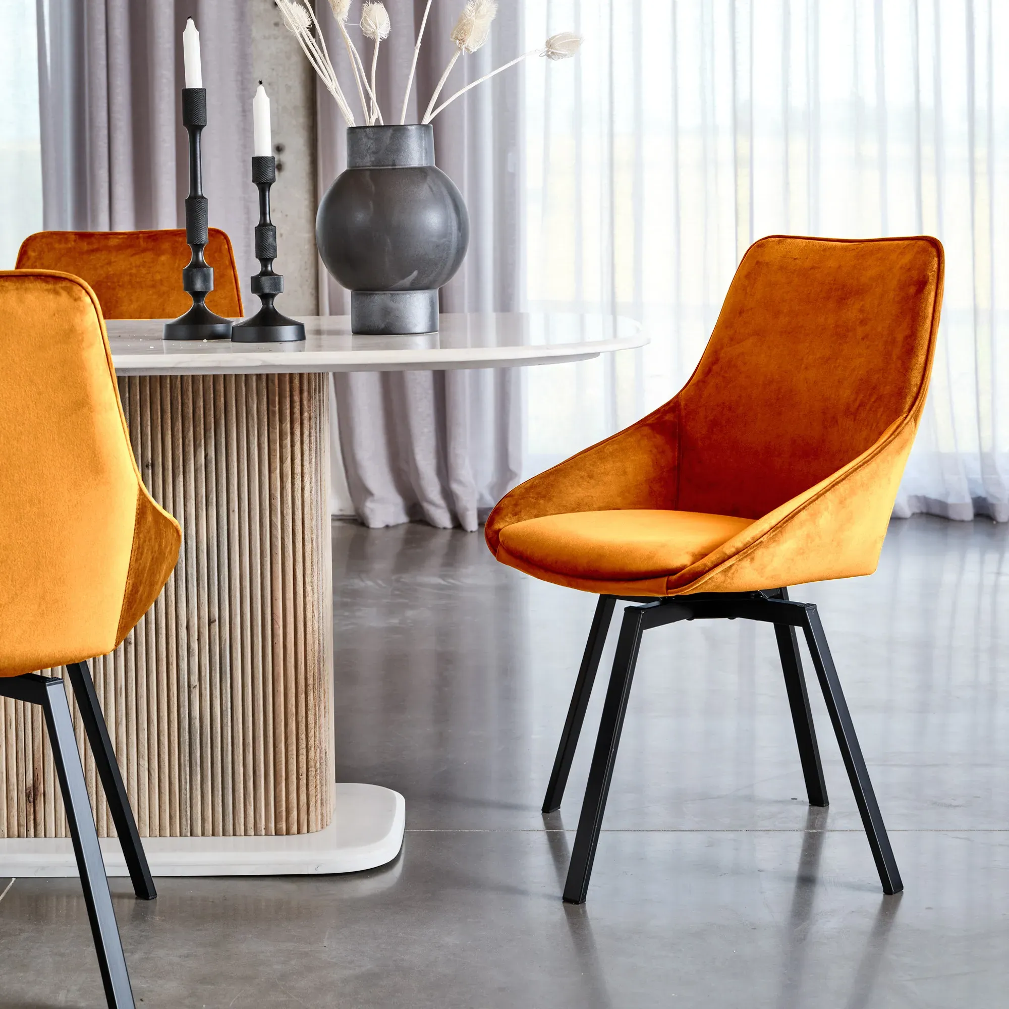 Beckton Swivel Dining Chair - Orange, Velvet