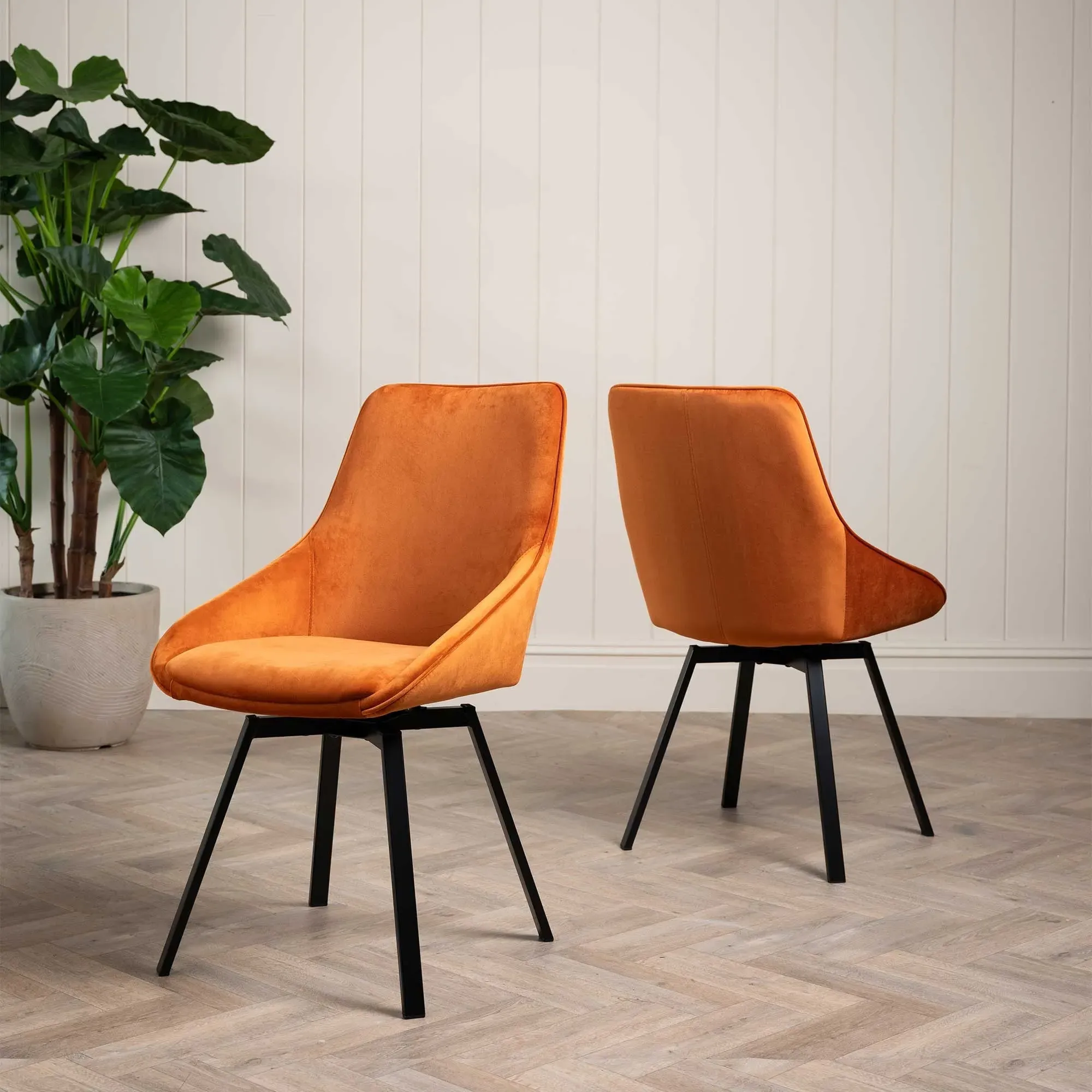 Beckton Swivel Dining Chair - Orange, Velvet
