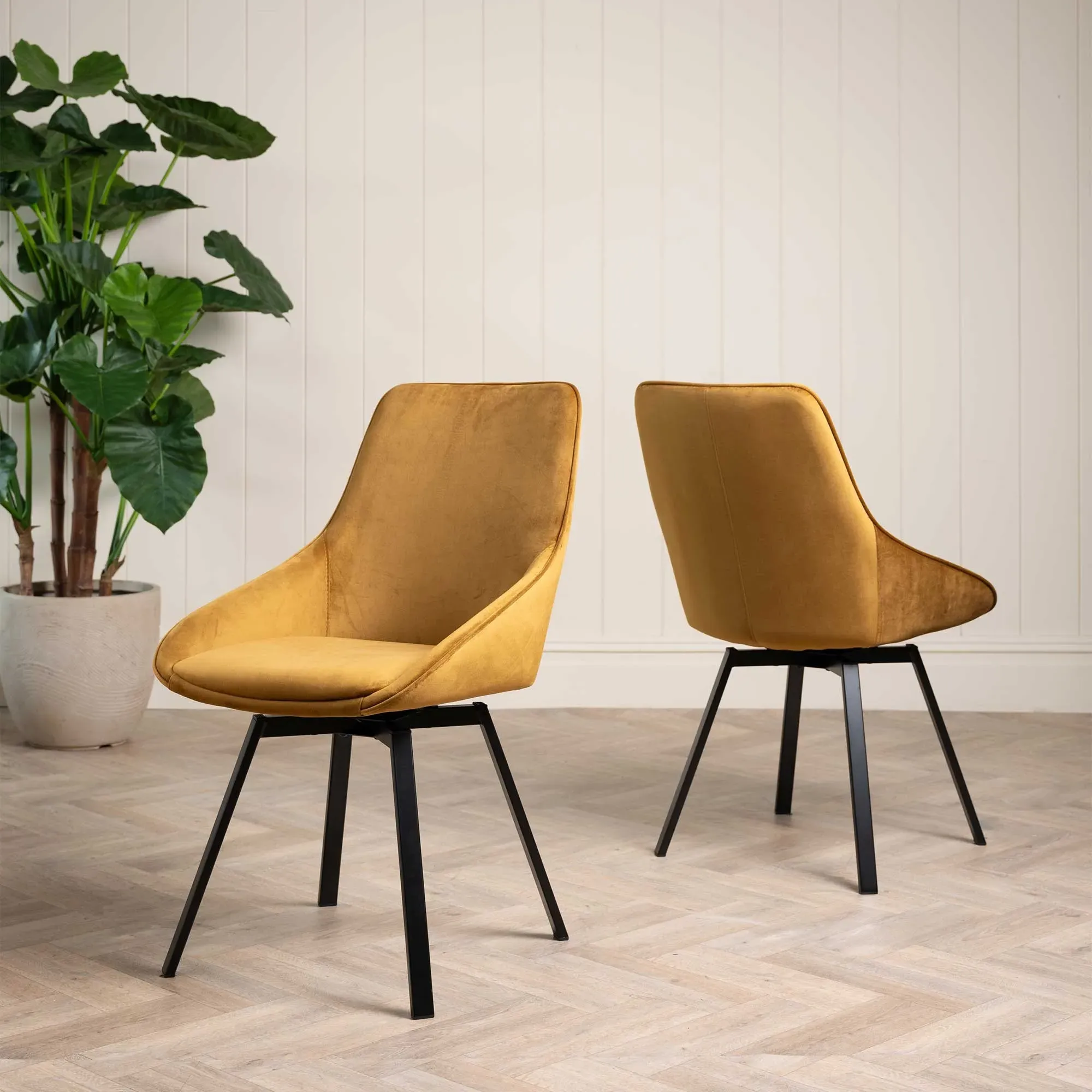 Beckton Swivel Dining Chair - Yellow, Velvet