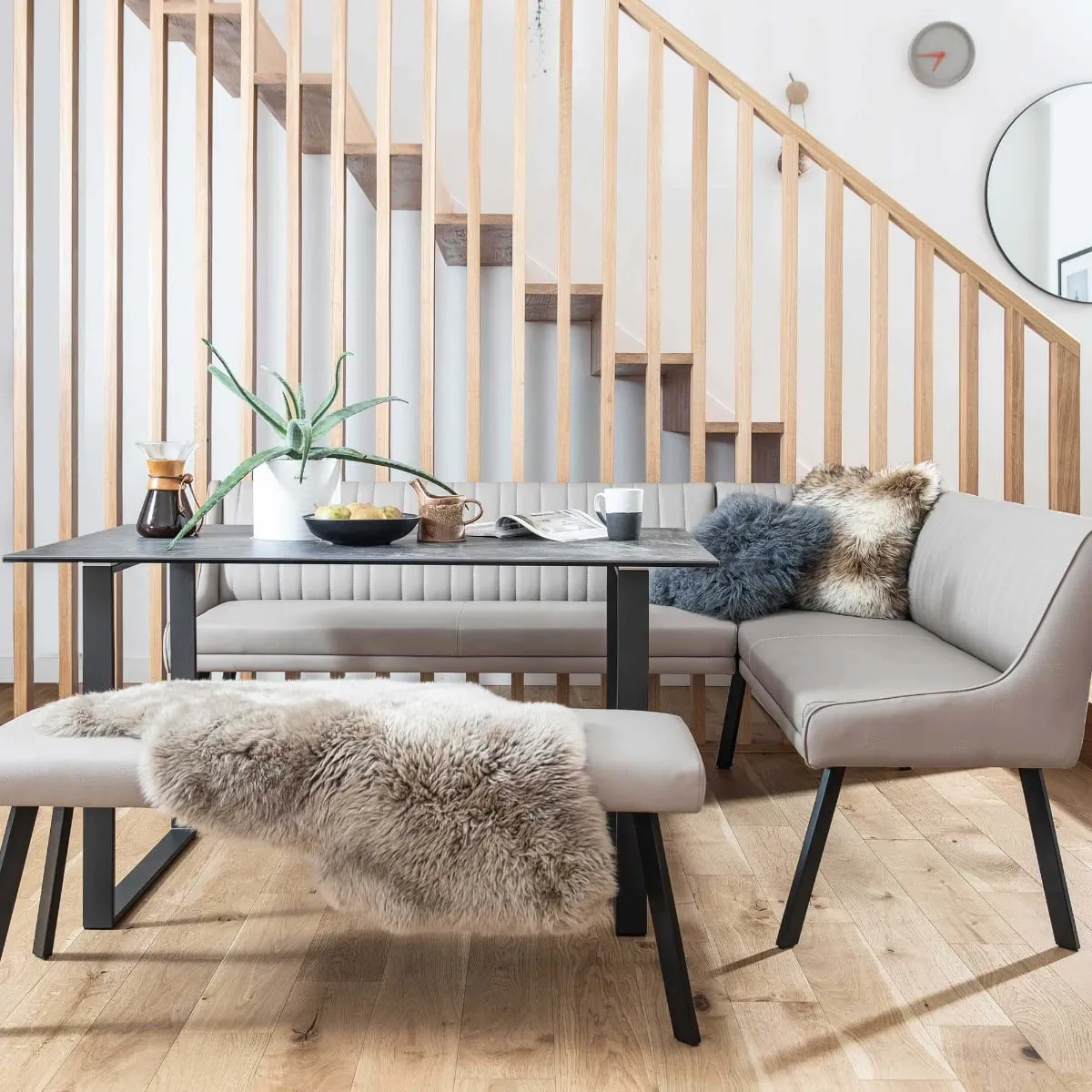 Belize Left Corner Bench - Neutral, Faux Leather