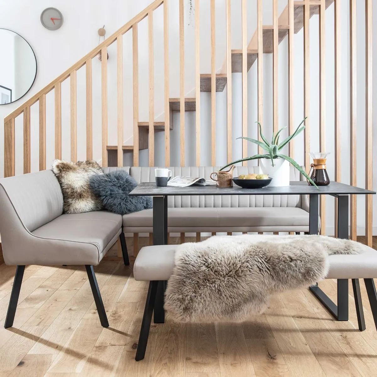 Belize Right Corner Bench - Neutral, Faux Leather